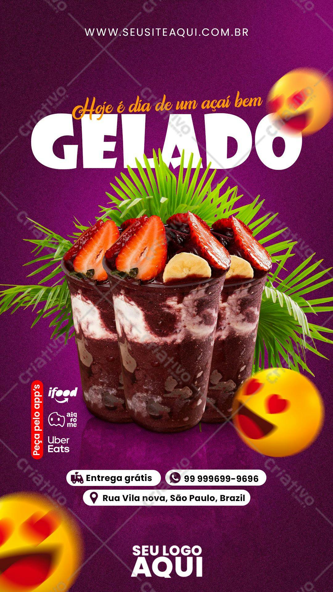 Cardápio Açaí Vermelho e Rosa PSD Editável