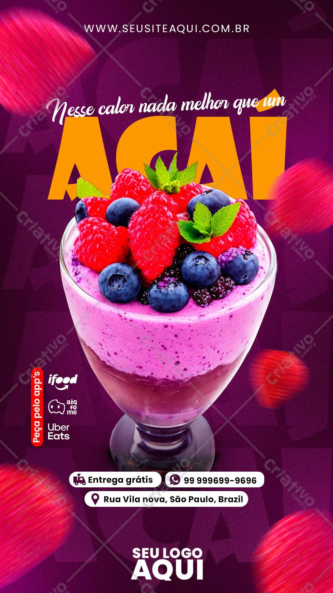Cardápio de Açaí com Frutas Vermelhas PSD Editável