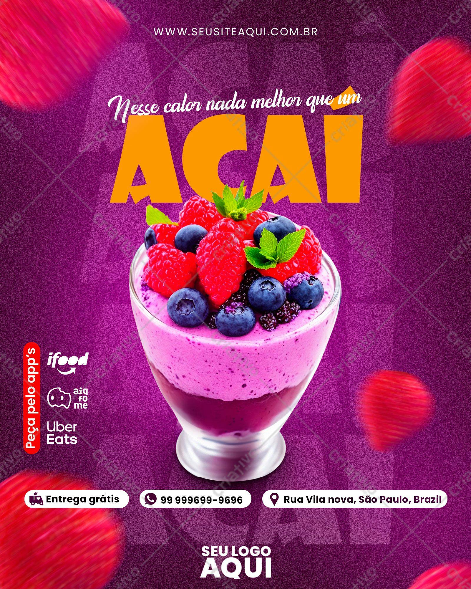 Flyer para Delivery de Açaí PSD Editável