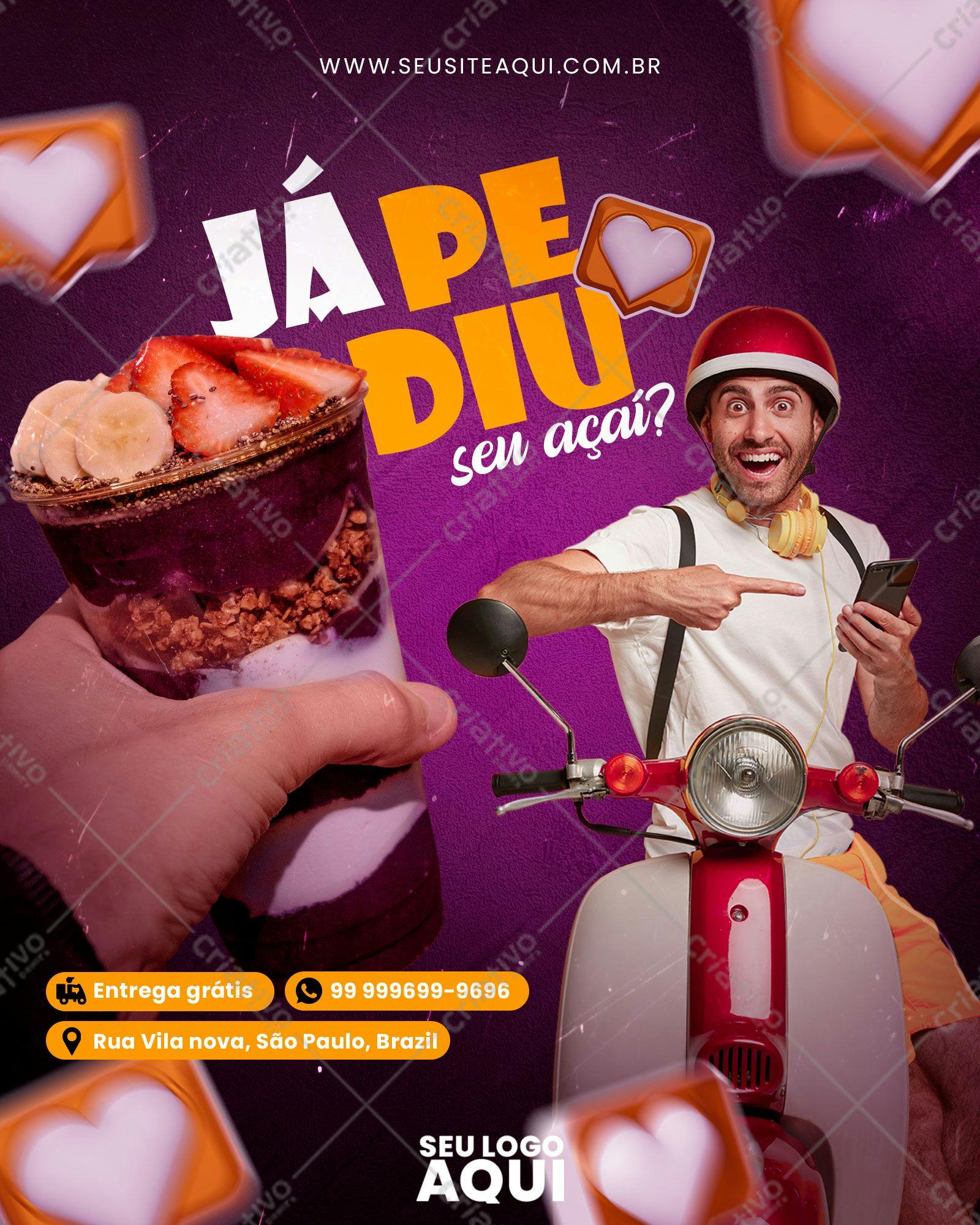 Flyer para Delivery de Açaí PSD Editável