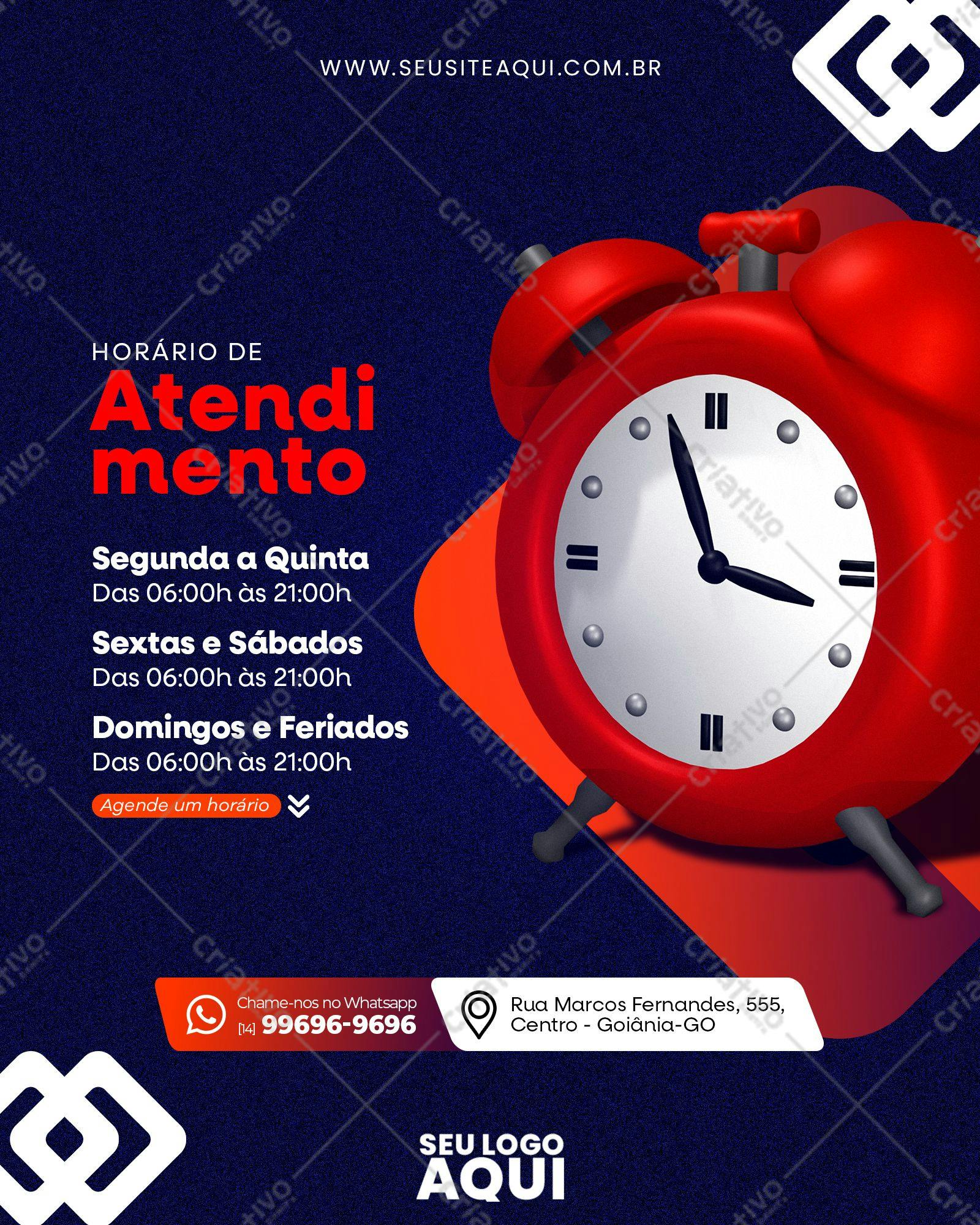 Post para Redes Sociais Horário de Atendimento PSD Editável