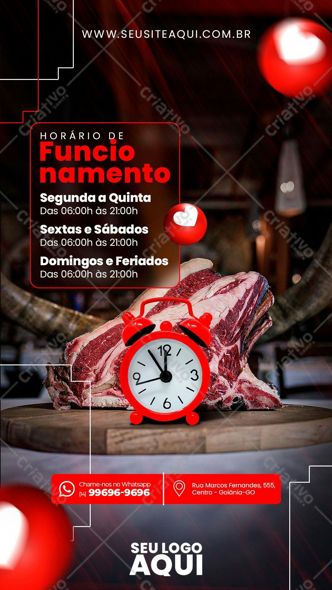 Flyer para açougue com horário de funcionamento PSD Editável