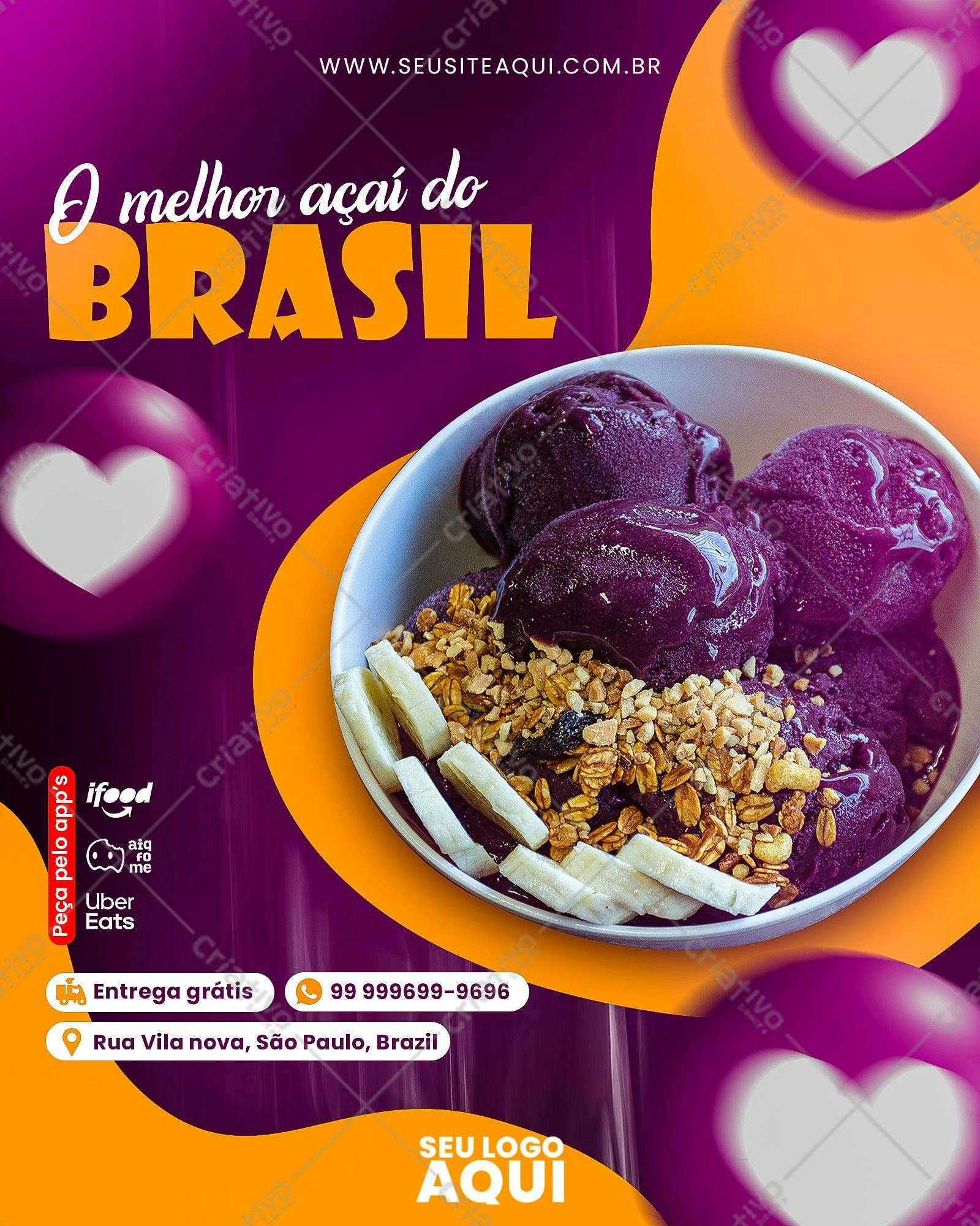 Post para Redes Sociais Açaí com Banana e Granola PSD Editável