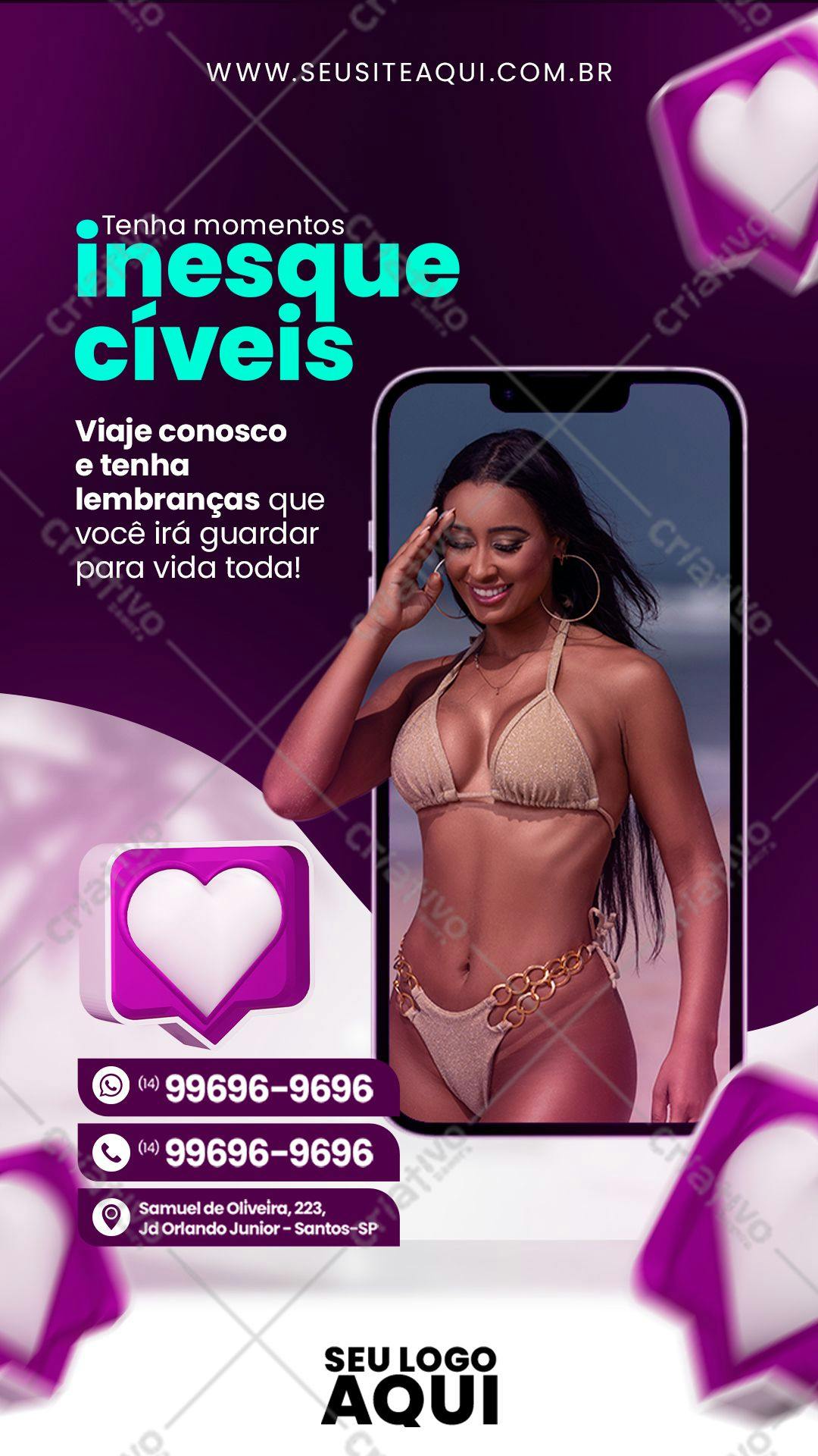 Modelo de Post para Redes Sociais com Mulher na Praia PSD Editável