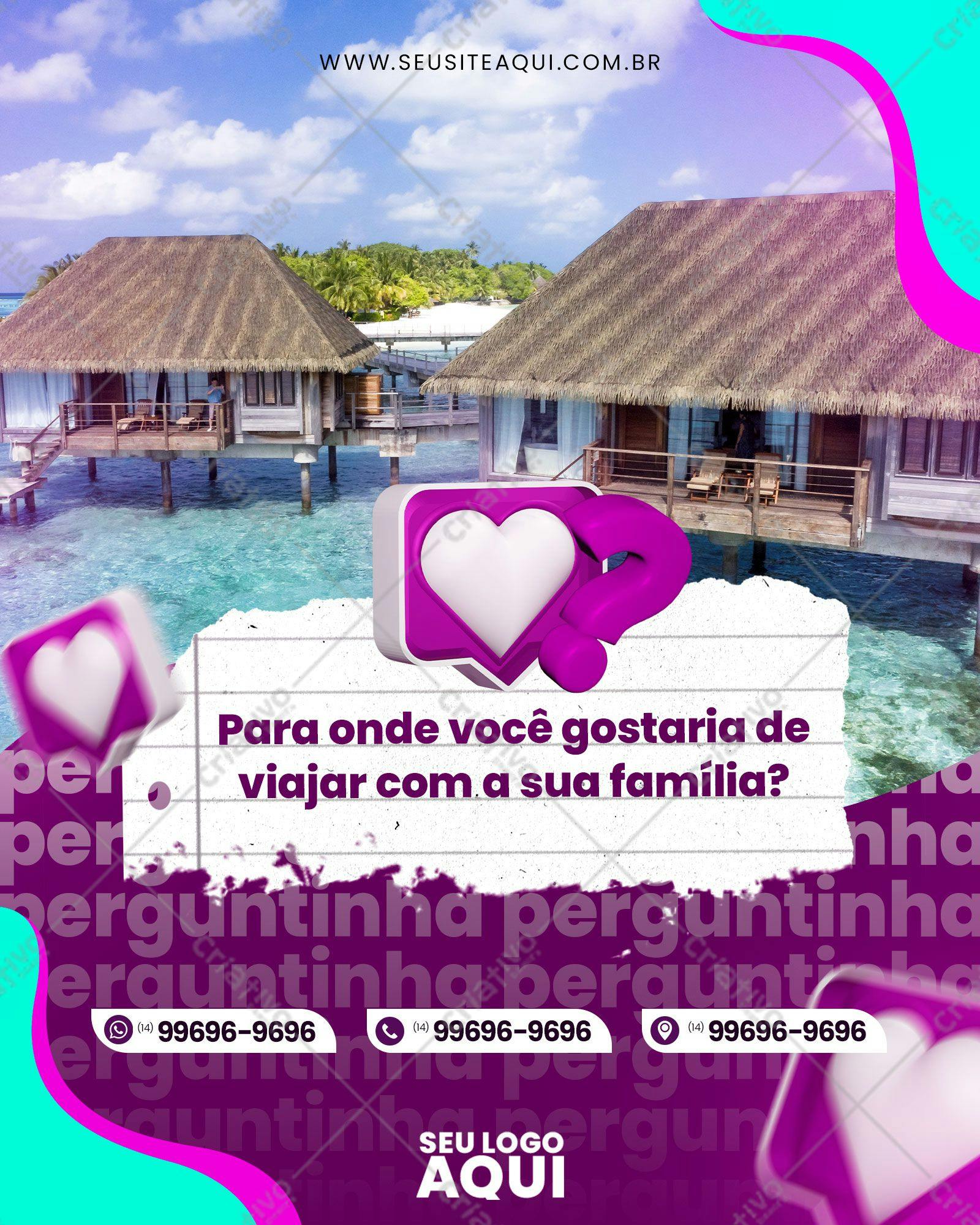 Template de Post para Redes Sociais sobre Viagens em Família PSD Editável