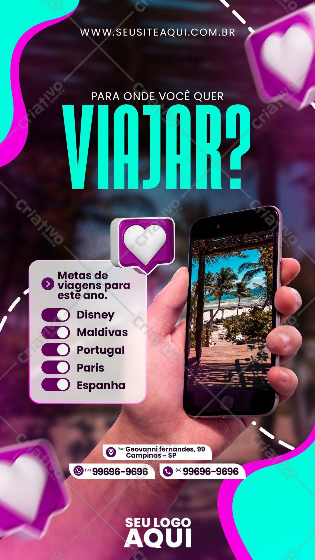 Post para Redes Sociais Destinos de Viagem PSD Editável