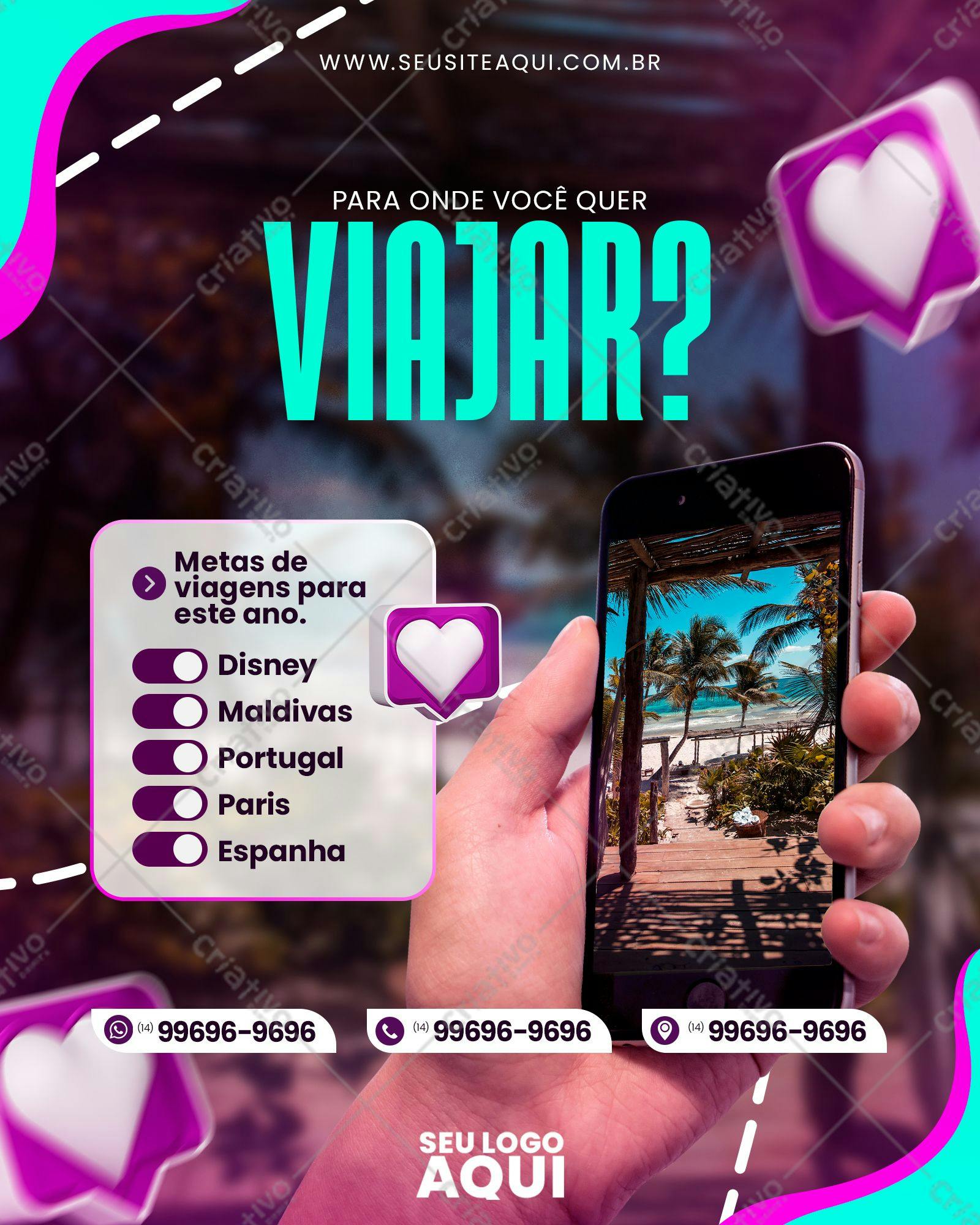 Modelo de Post para Redes Sociais sobre Viagens PSD Editável