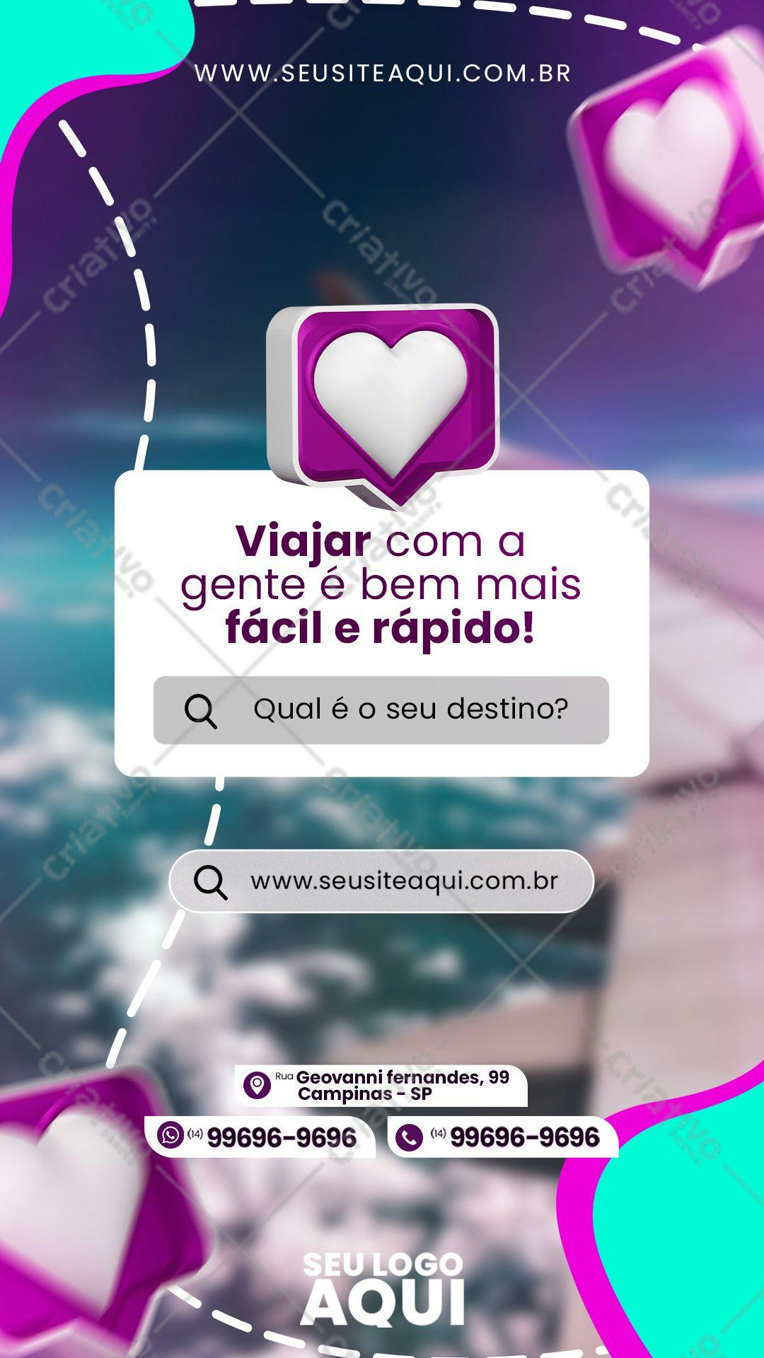 Story para Instagram com Coração Rosa e Roxo PSD Editável