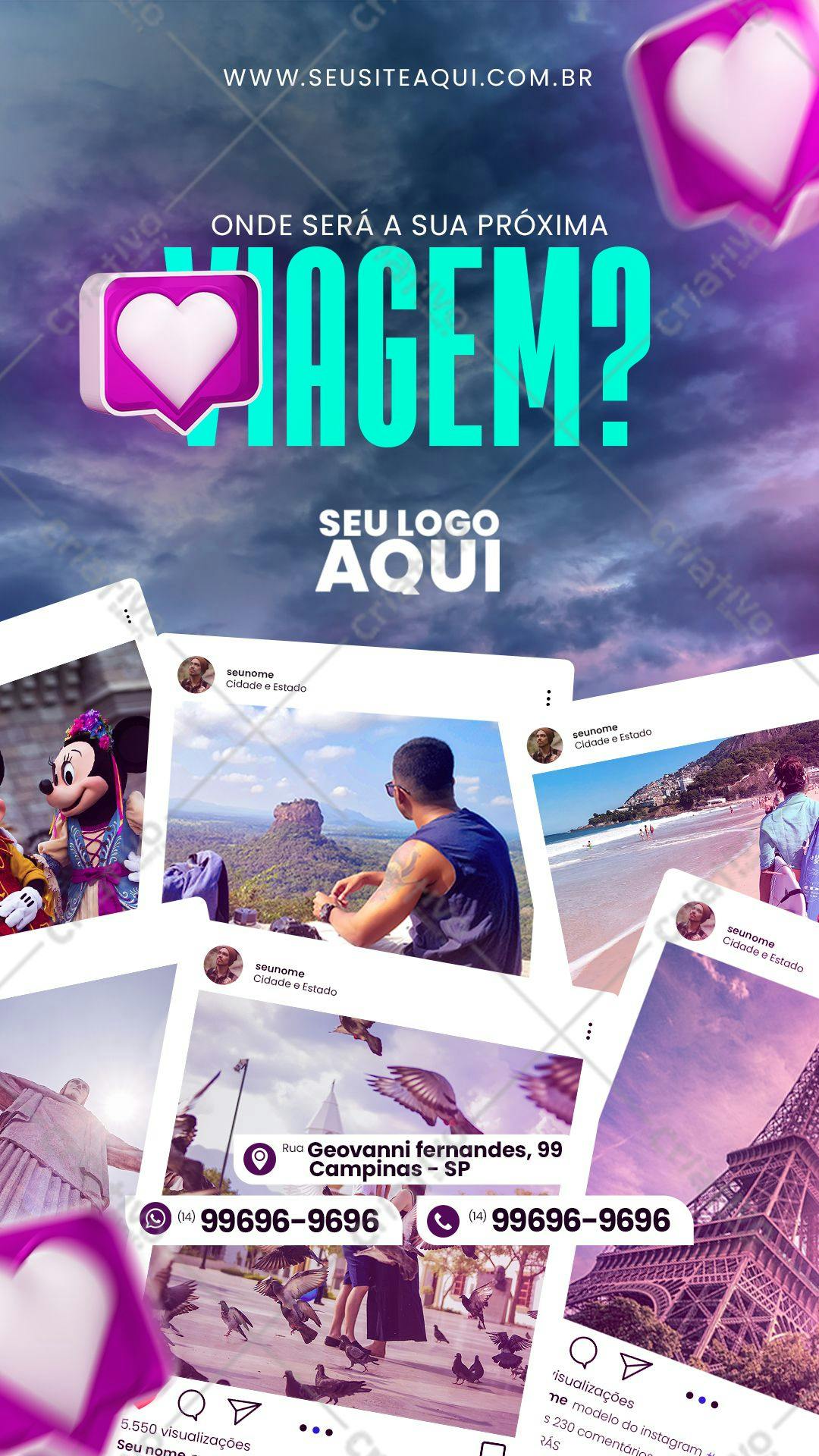 Modelo de Post para Instagram sobre Viagens PSD Editável