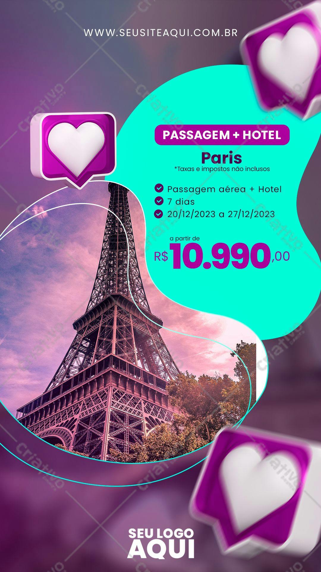 Flyer para Promoção de Viagem a Paris PSD Editável