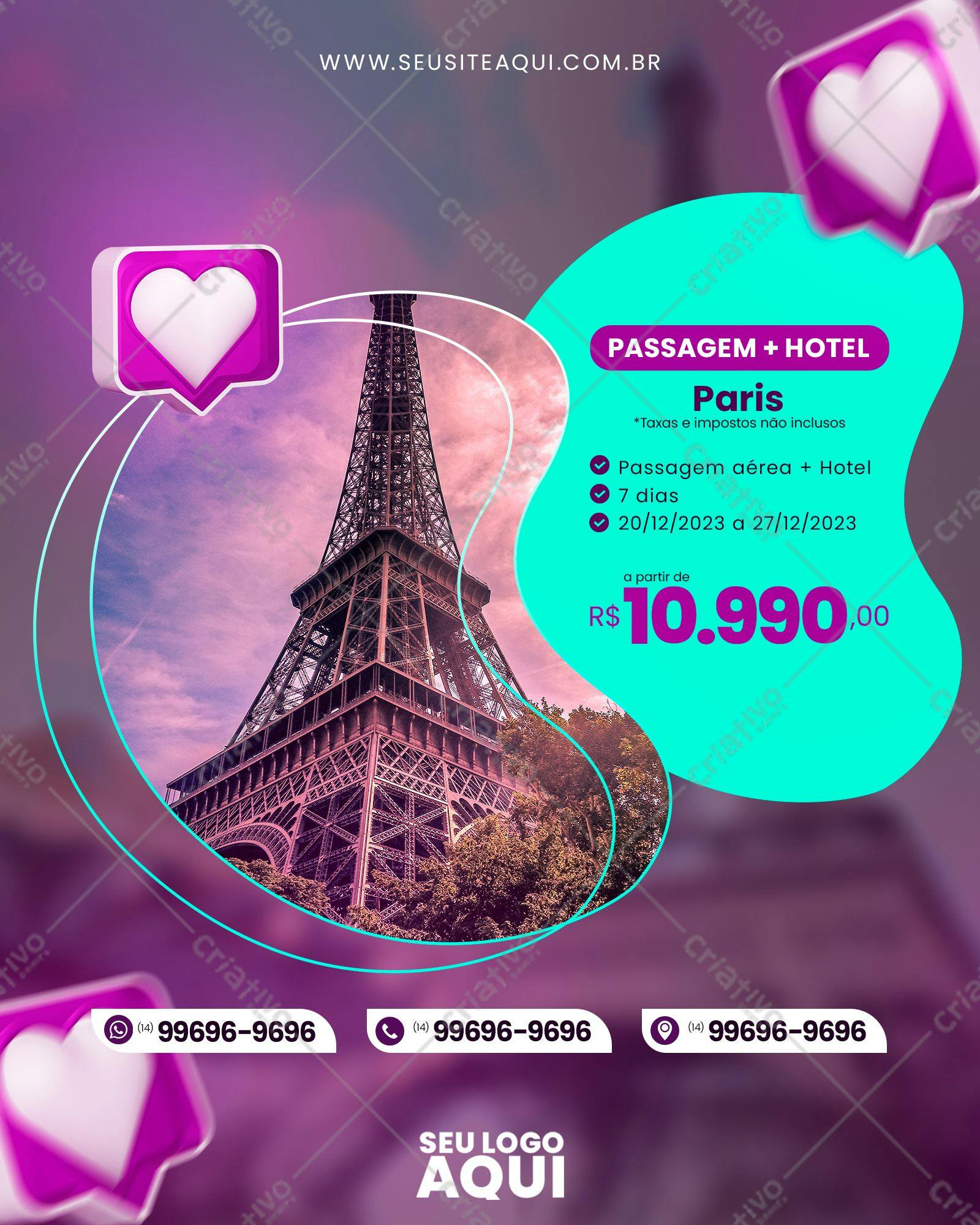 Template de Mídia Social para Promoção de Viagem a Paris PSD Editável