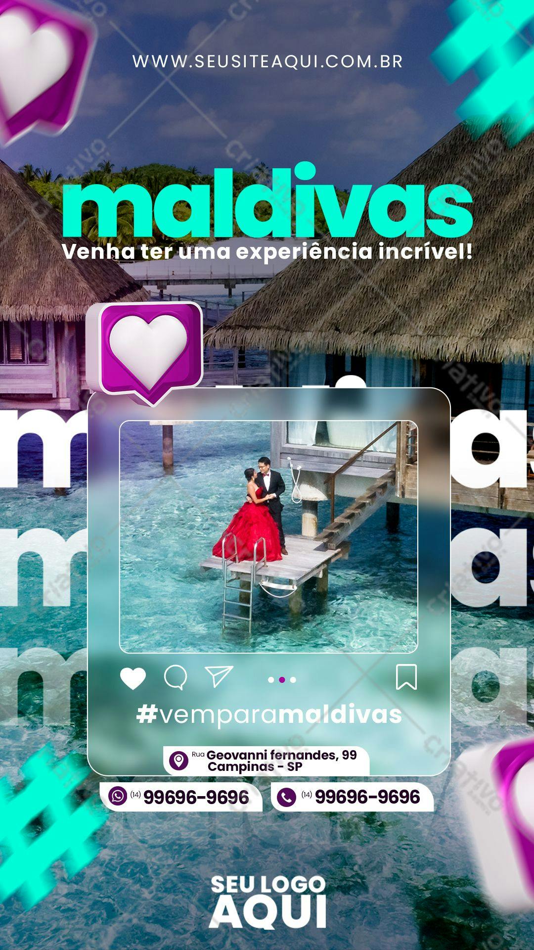 Post para Instagram Viagem Maldivas PSD Editável