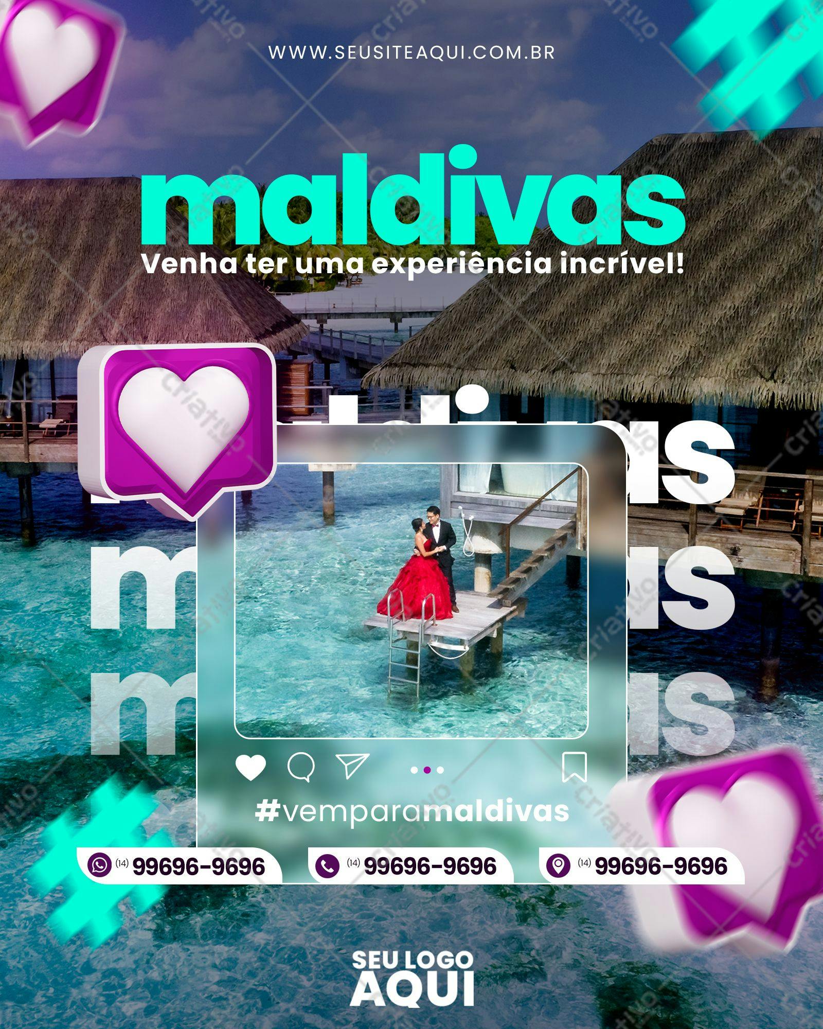 Post para Instagram Viagem Maldivas PSD Editável