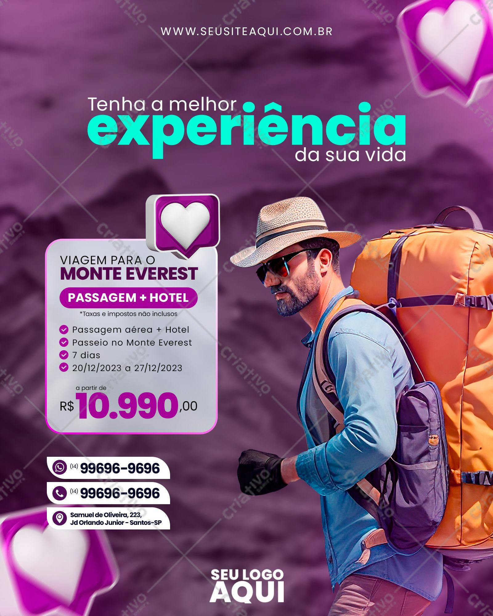 Template de Postagem para Redes Sociais Viagem ao Monte Everest PSD Editável