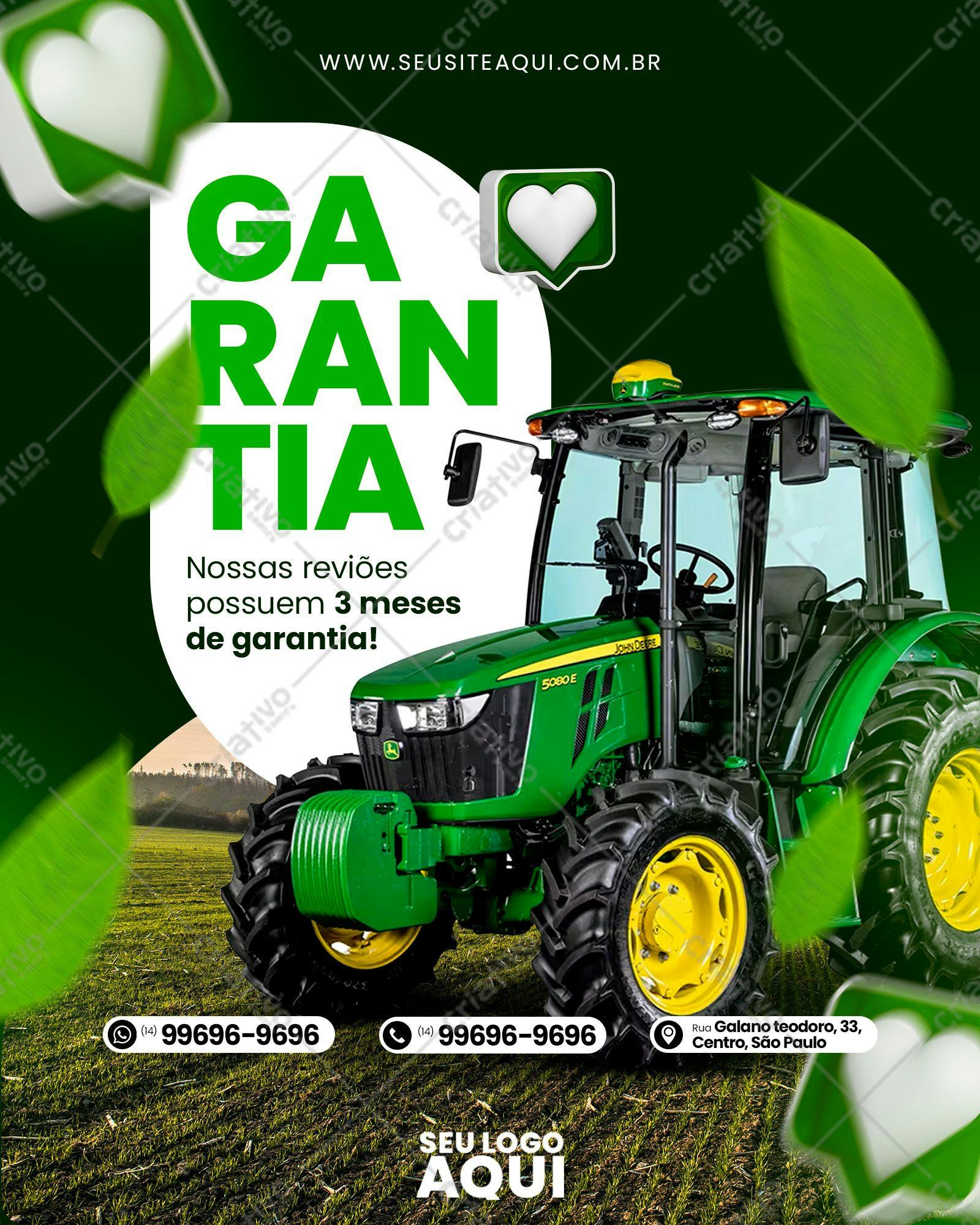 Post para Redes Sociais Garantia Trator PSD Editável