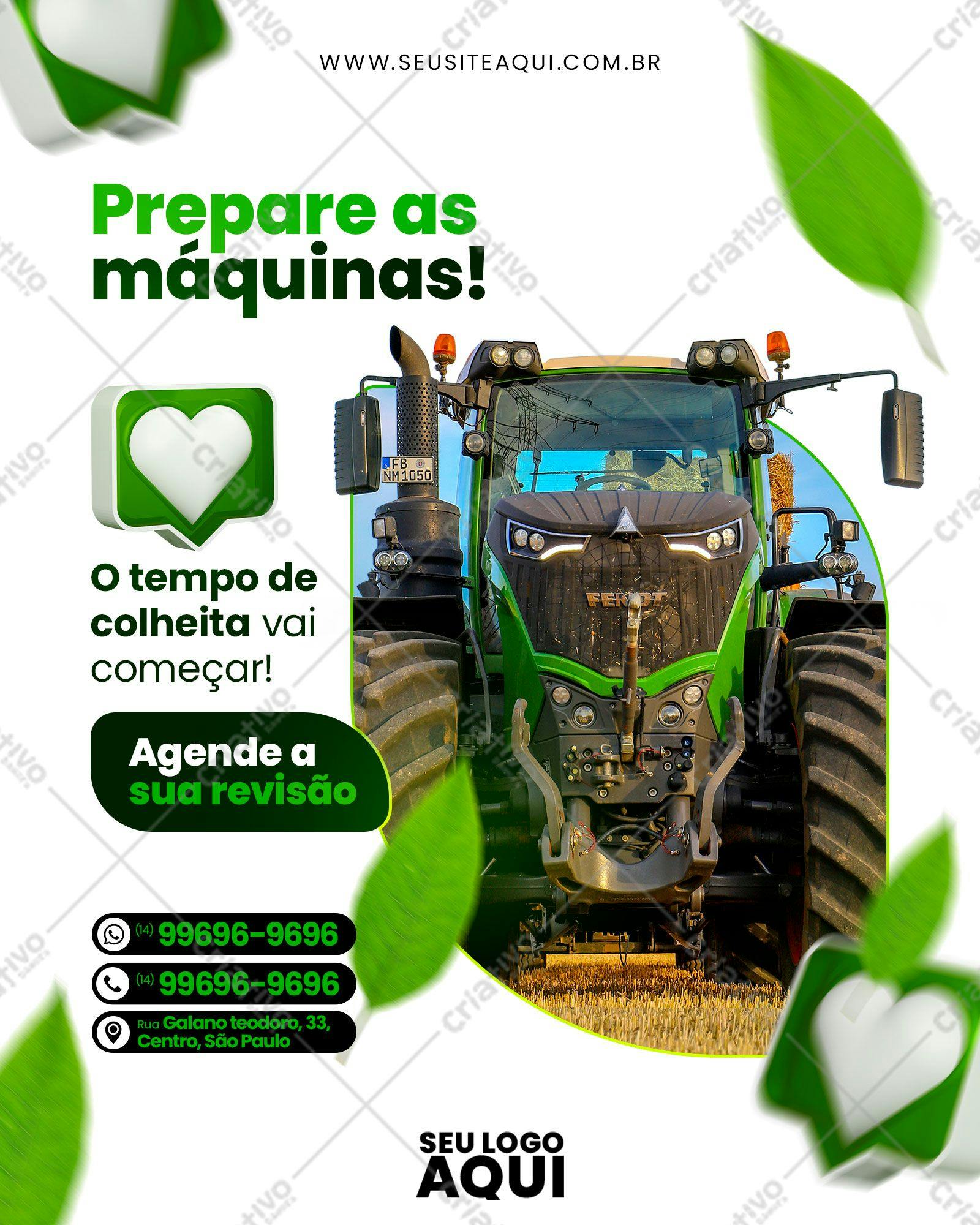 Post para Redes Sociais - Trator Colheita PSD Editável