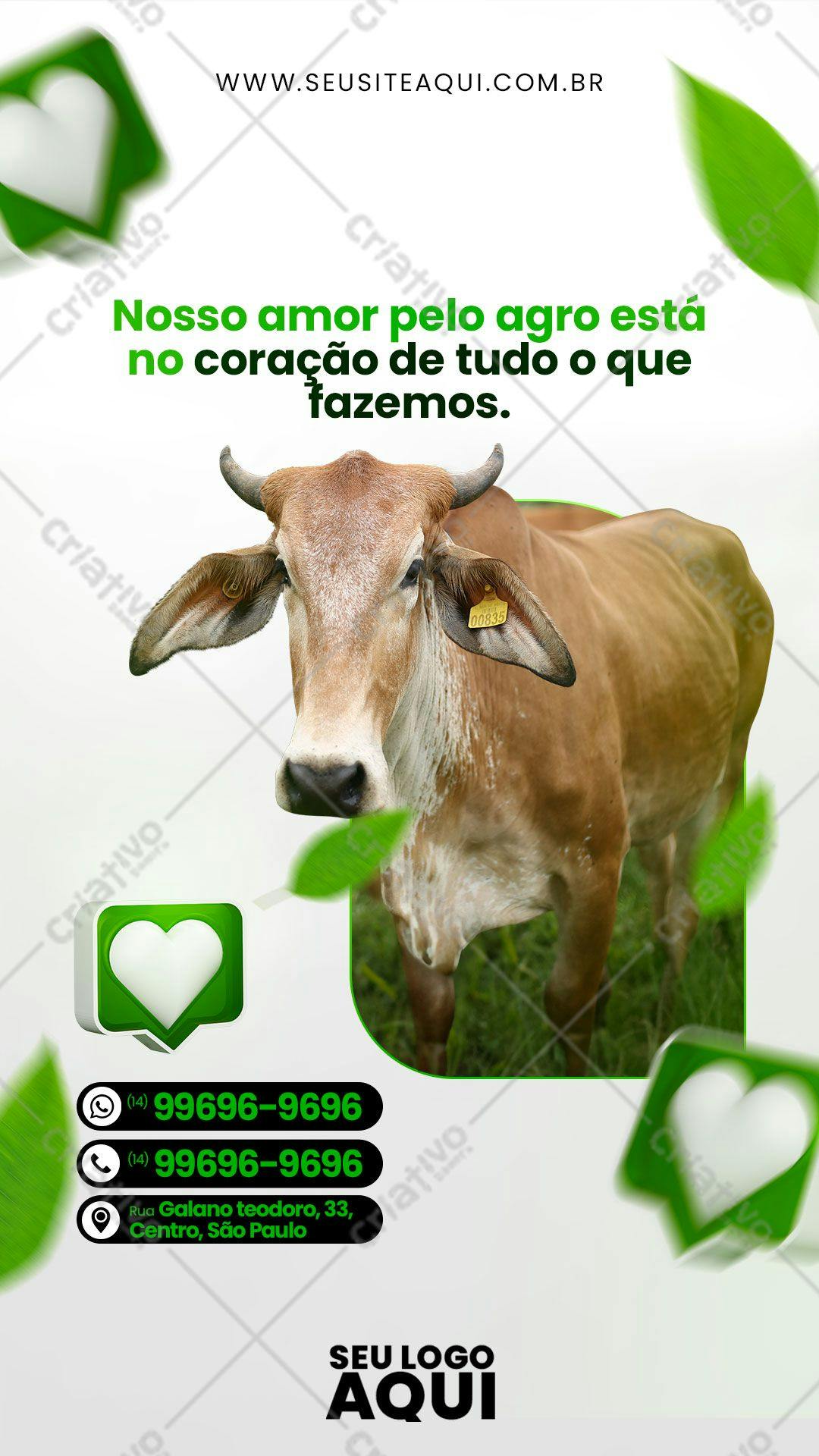 Flyer para Agropecuária com Imagem de Vaca PSD Editável