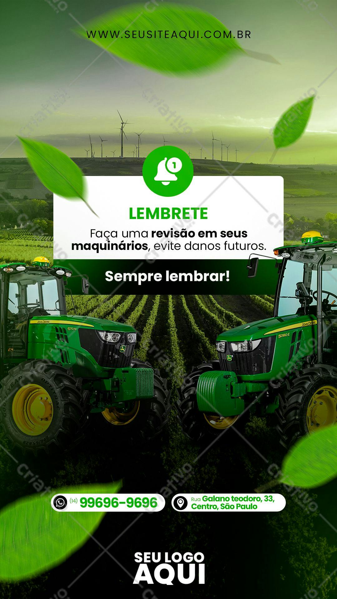 Lembretes de Manutenção de Máquinas Agrícolas PSD Editável