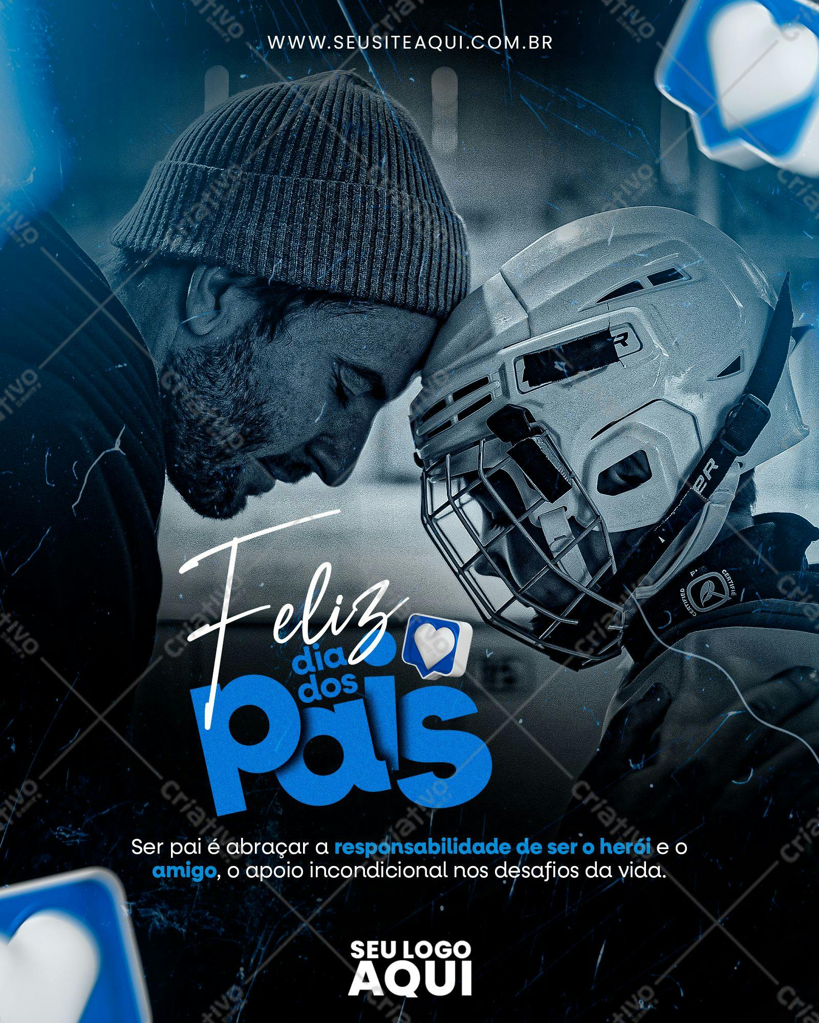 Post para o Dia dos Pais com Pai e Filho Jogador de Hóquei PSD Editável