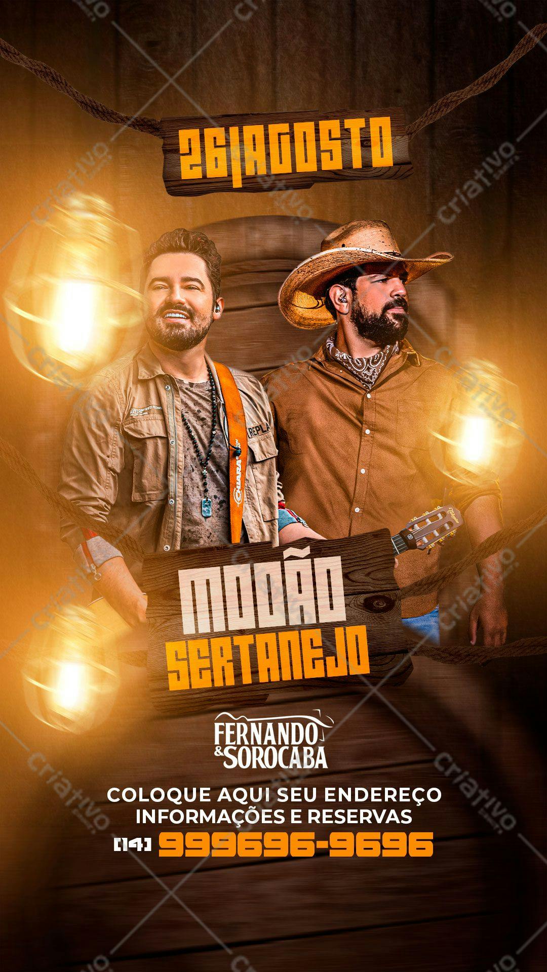 Flyer para Show Sertanejo com Fernando e Sorocaba PSD Editável