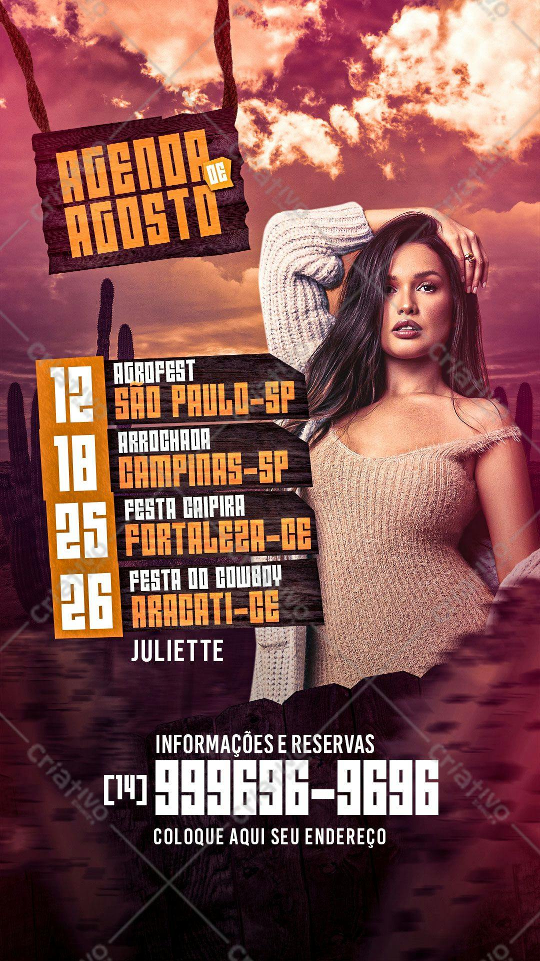 Flyer para Shows de Agosto com Juliette PSD Editável