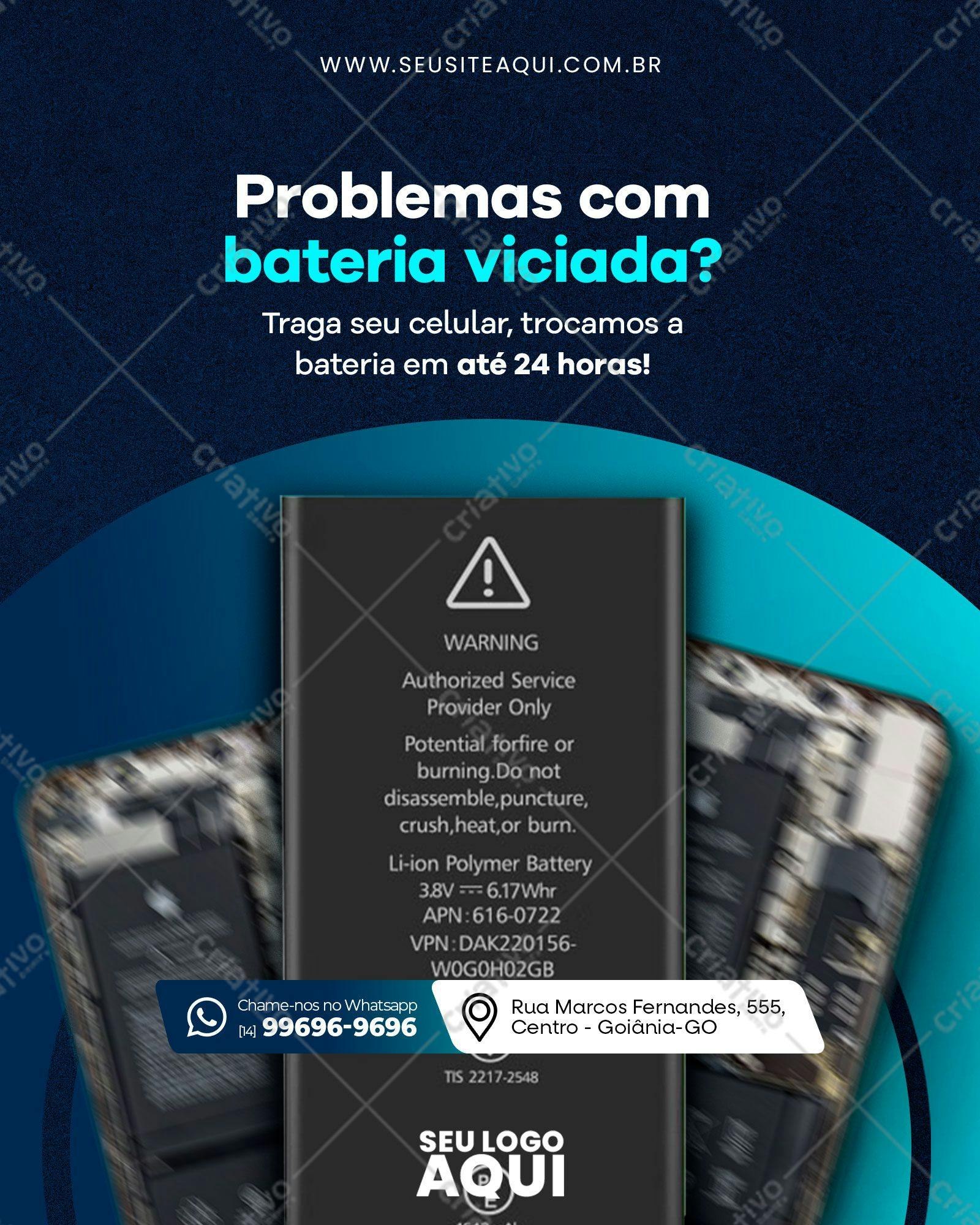 Post para Redes Sociais - Troca de Bateria Celular PSD Editável