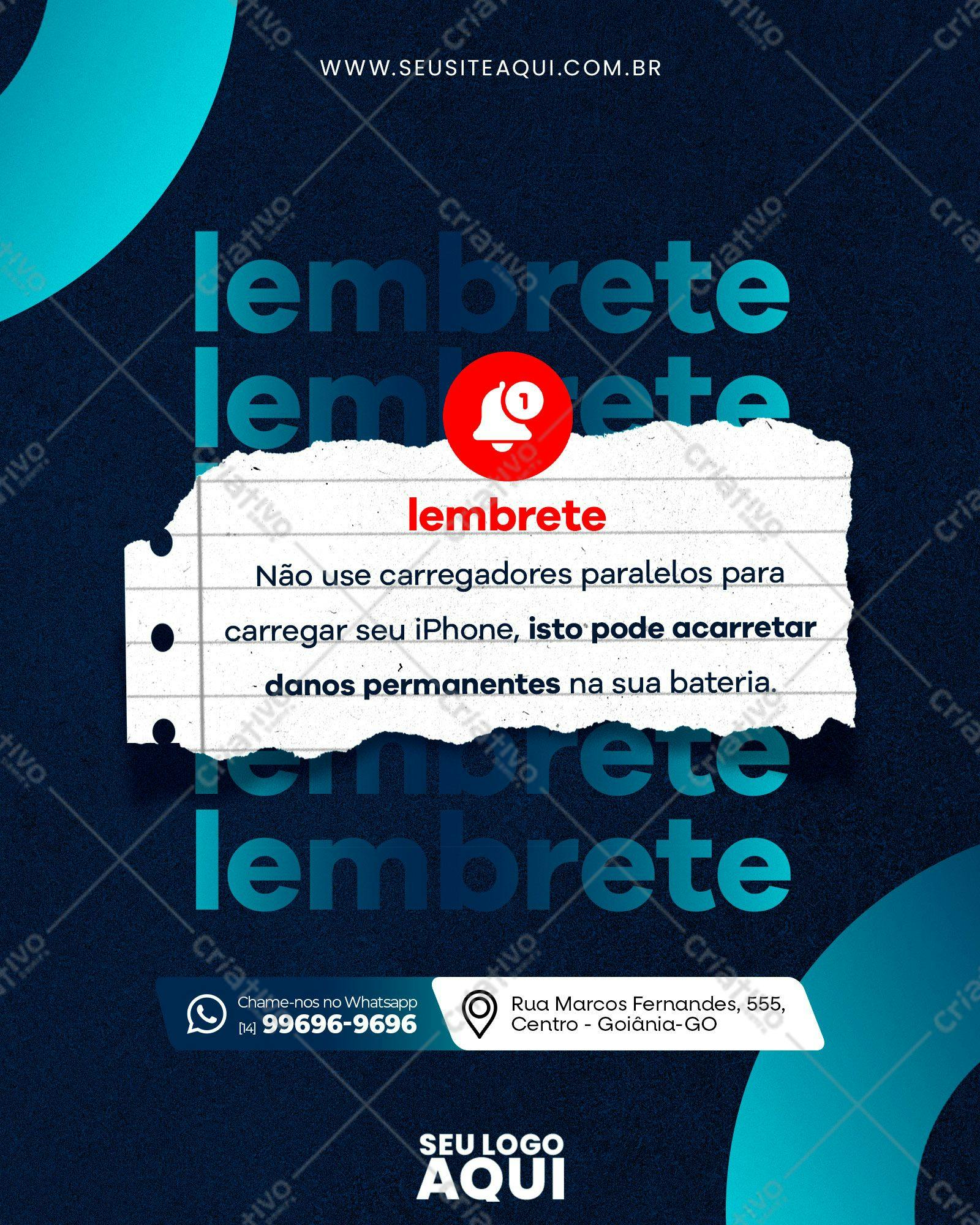 Post para Redes Sociais Lembrete de Carregador PSD Editável