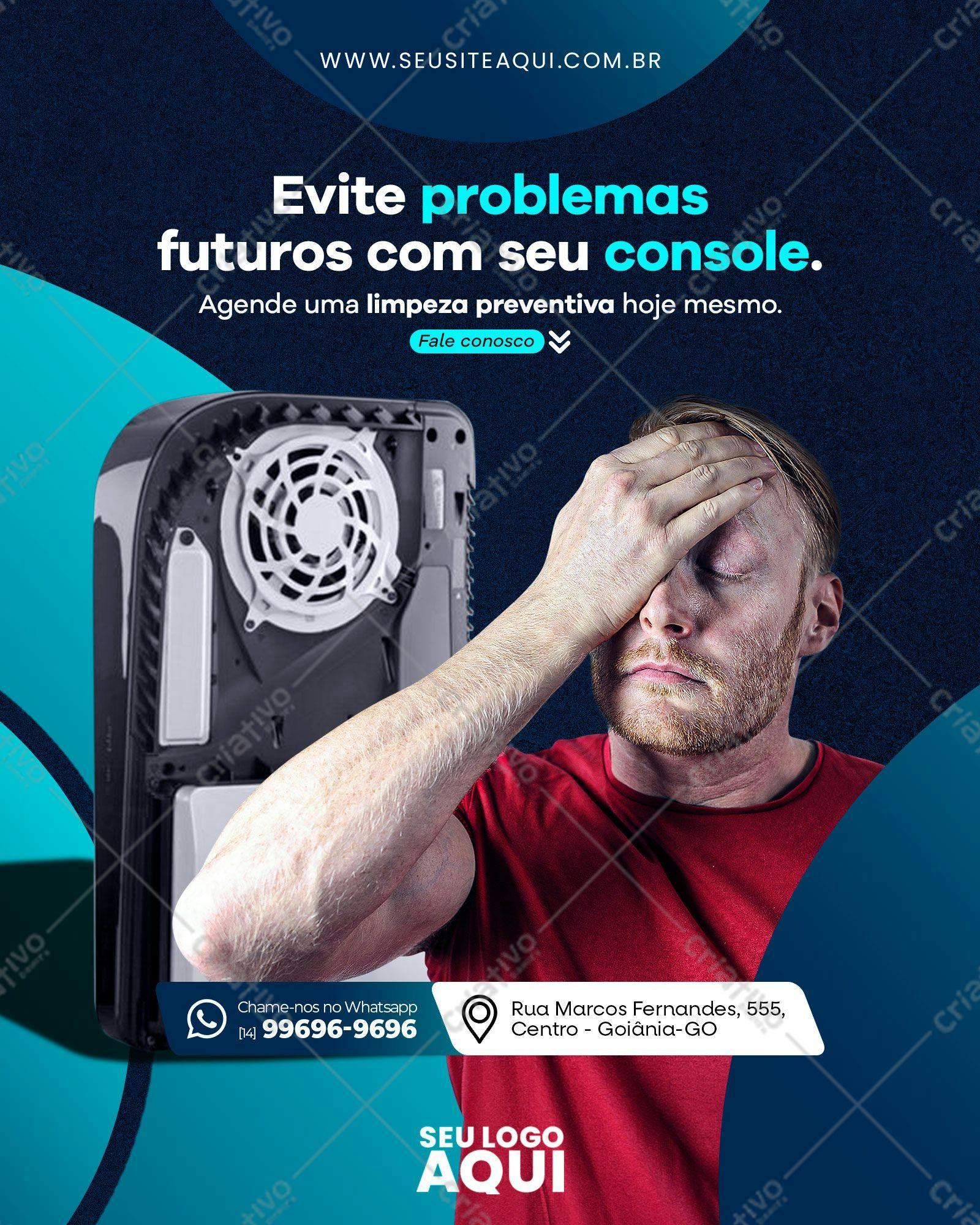 Template de Post para Redes Sociais Conserto de Console PSD Editável