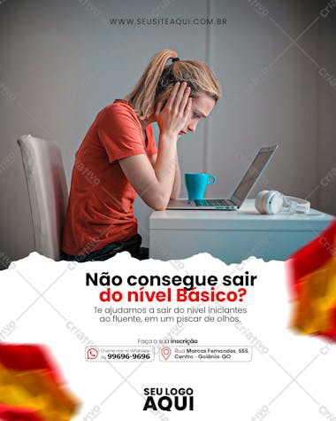 Aulas de espanhol | idiomas | social media | psd editável