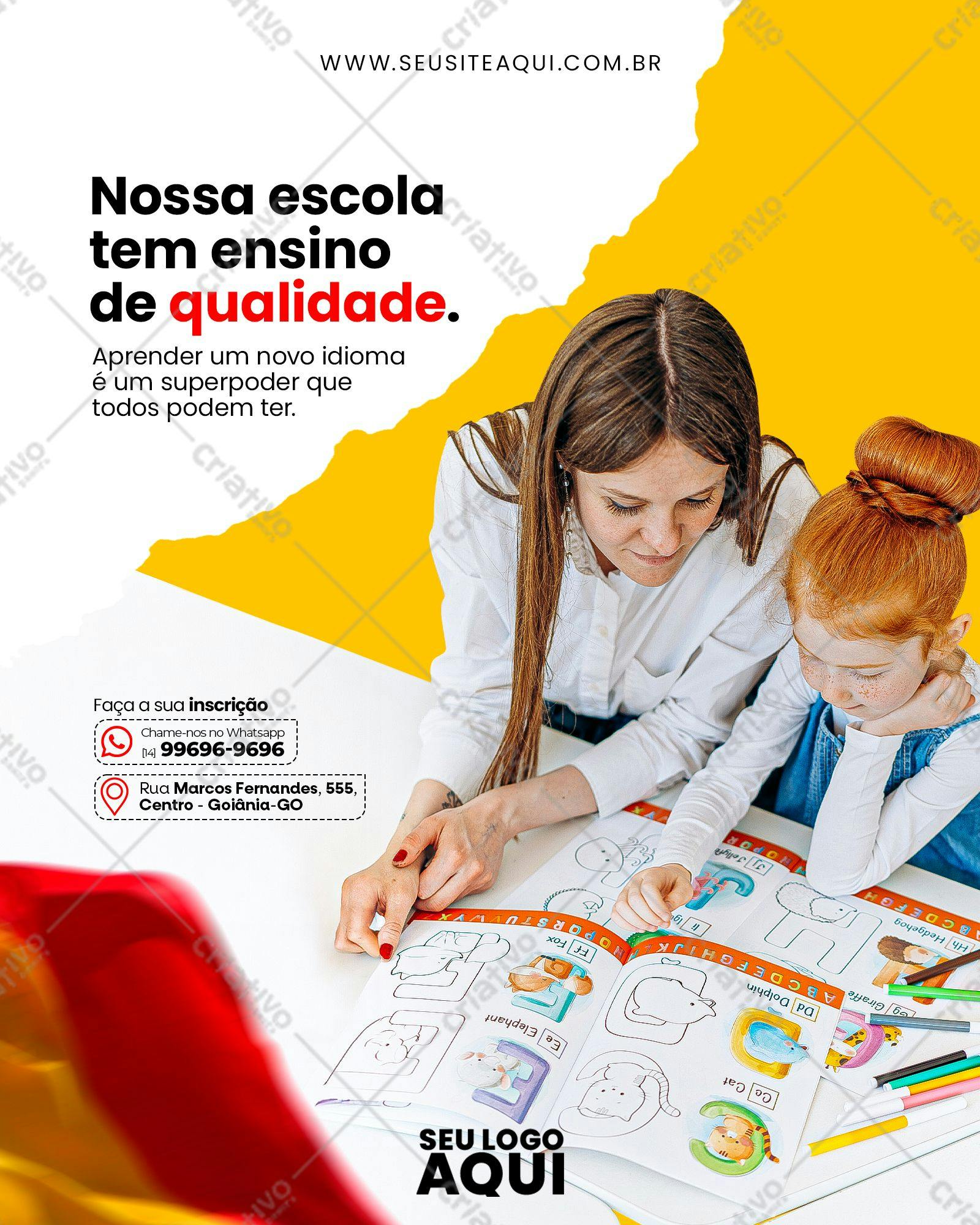 Post para Redes Sociais Escola de Idiomas PSD Editável