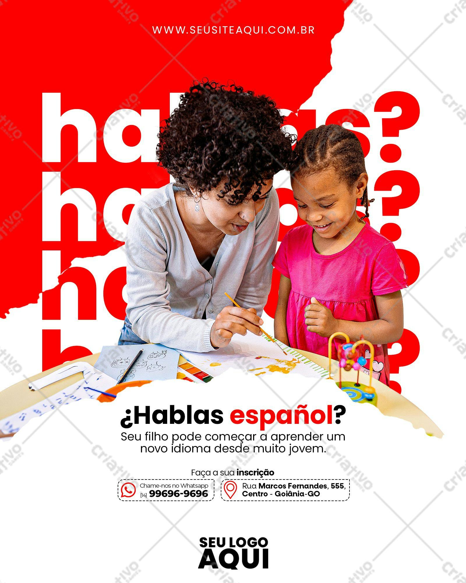 Flyer para Matrícula em Curso de Espanhol PSD Editável