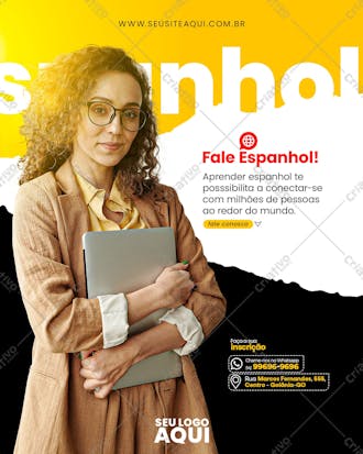 Aulas de espanhol | idiomas | social media | psd editável