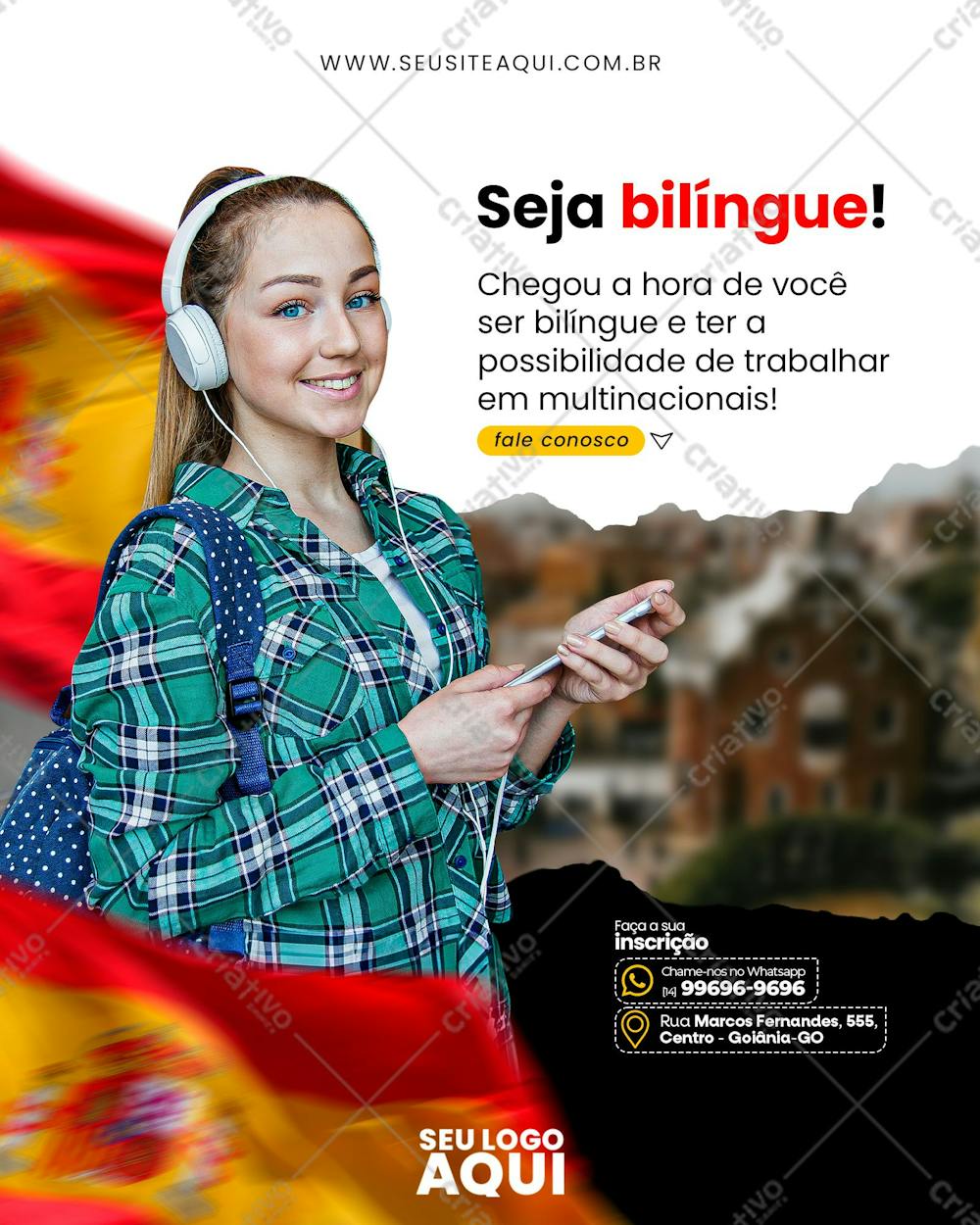 AULAS DE ESPANHOL | IDIOMAS | SOCIAL MEDIA | PSD EDITÁVEL