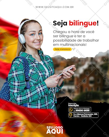 Aulas de espanhol | idiomas | social media | psd editável