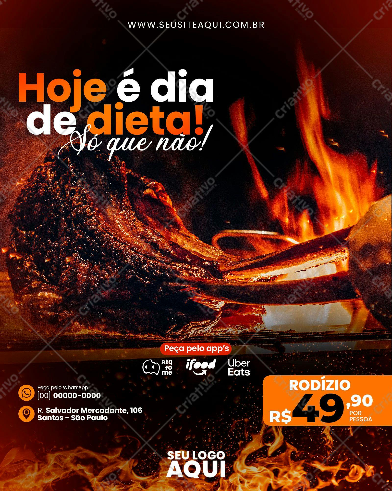 Post para Redes Sociais Churrasco Rodízio PSD Editável