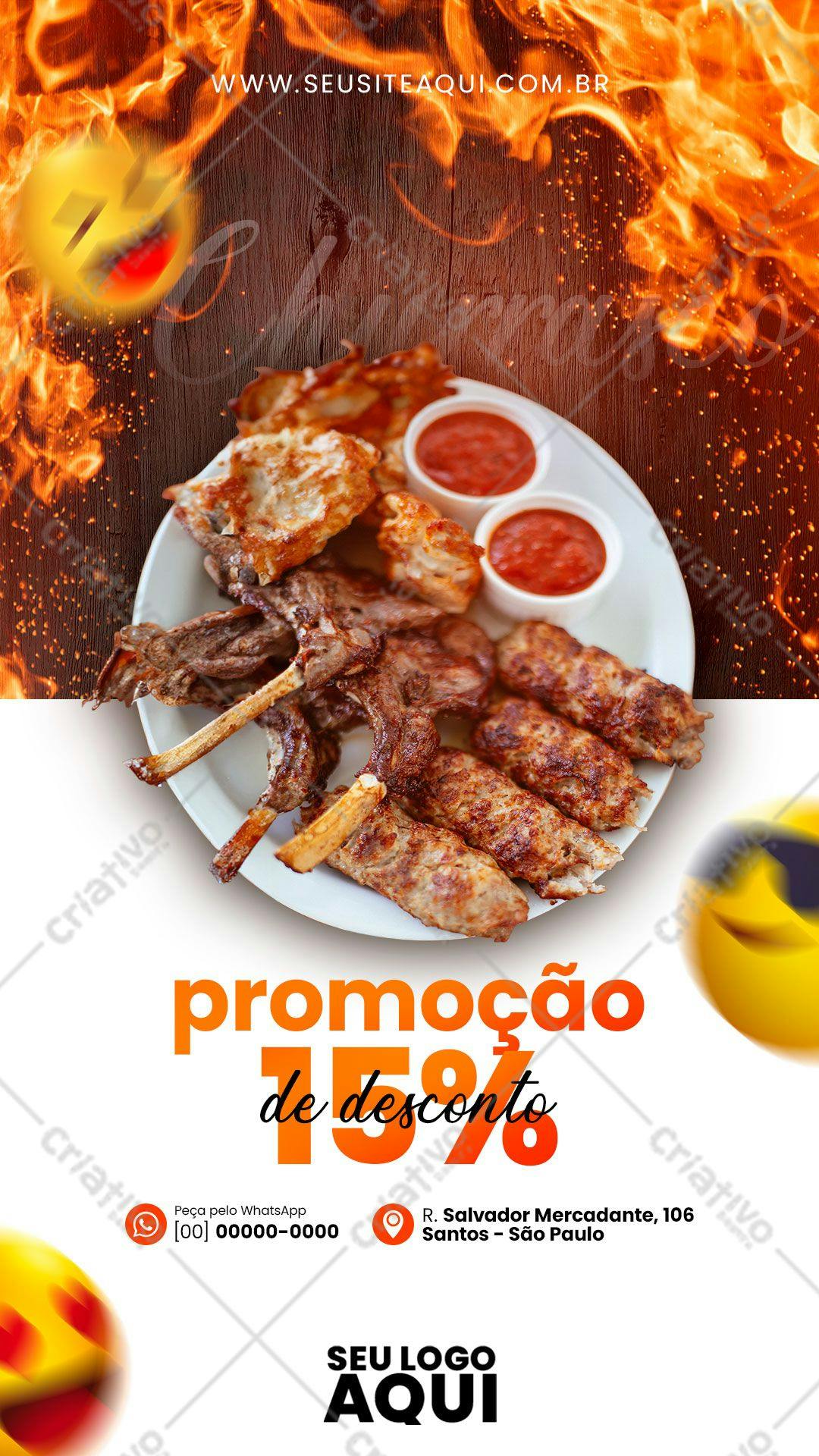 Flyer para Promoção de Churrasco com 15% de Desconto PSD Editável