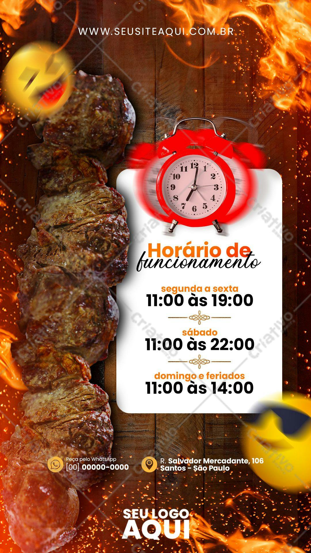 Horários de Funcionamento Churrascaria PSD Editável