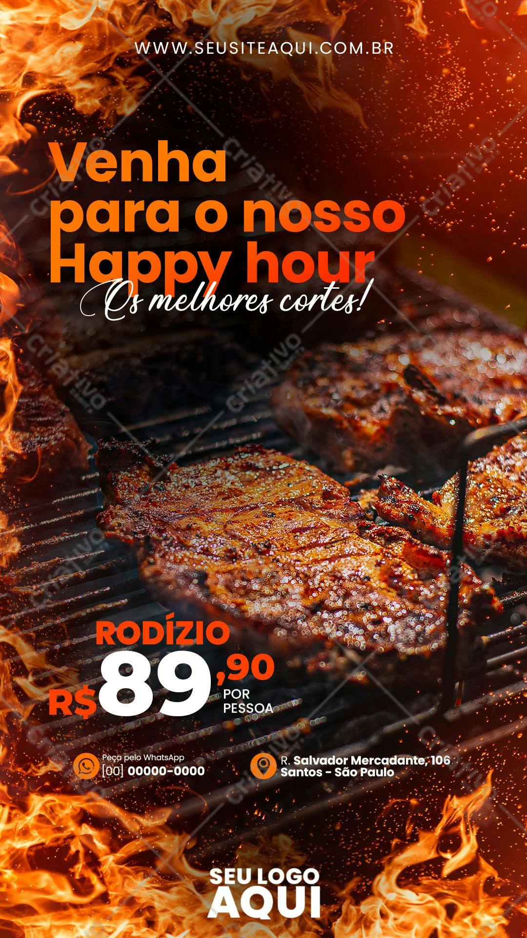 Flyer para Happy Hour Churrasco PSD Editável