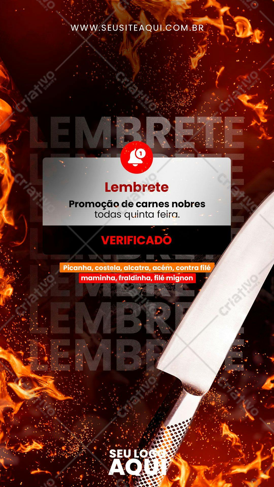 Lembretes de Promoção de Carnes Nobres PSD Editável