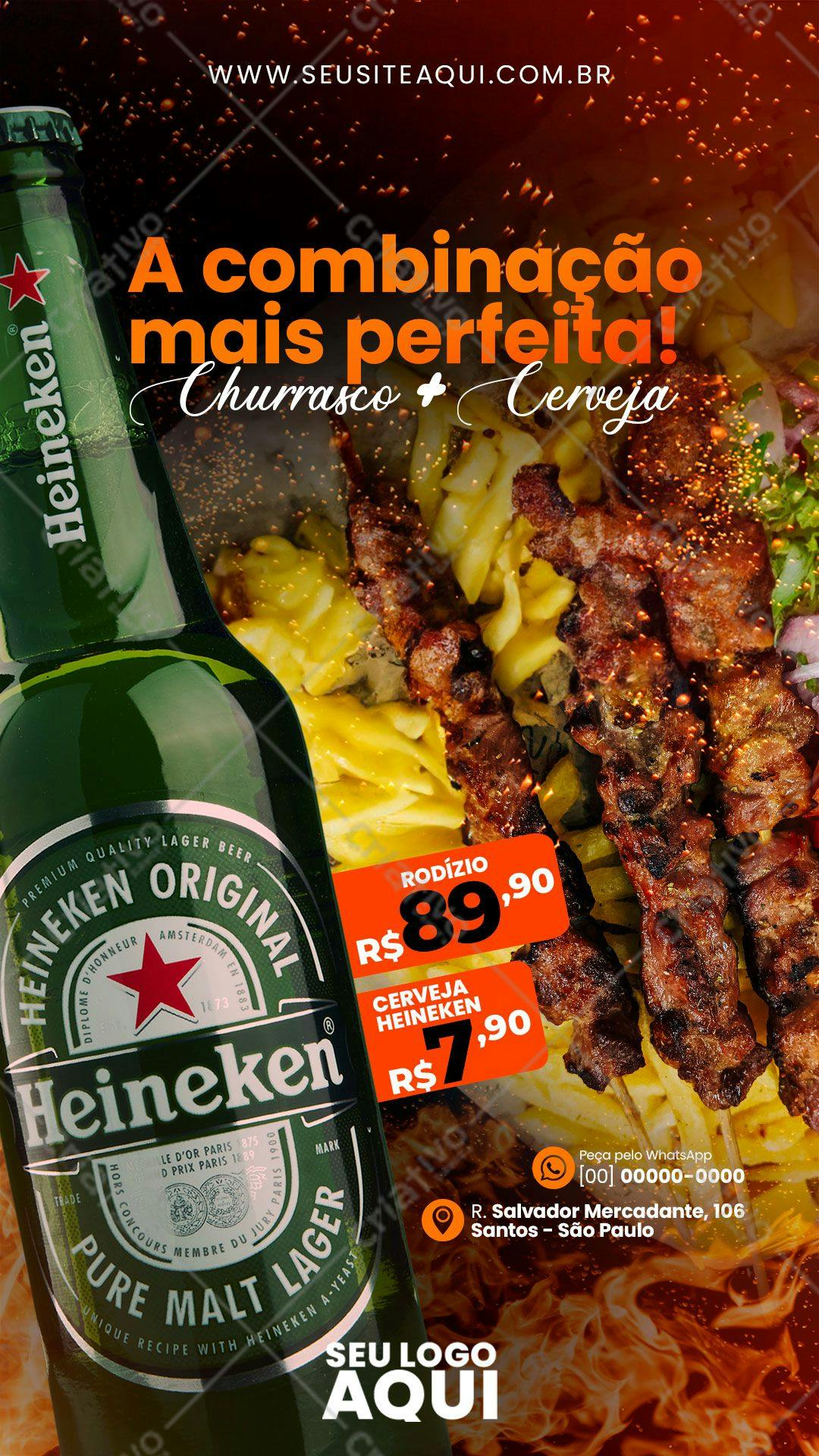Flyer para Churrasco e Cerveja Heineken PSD Editável