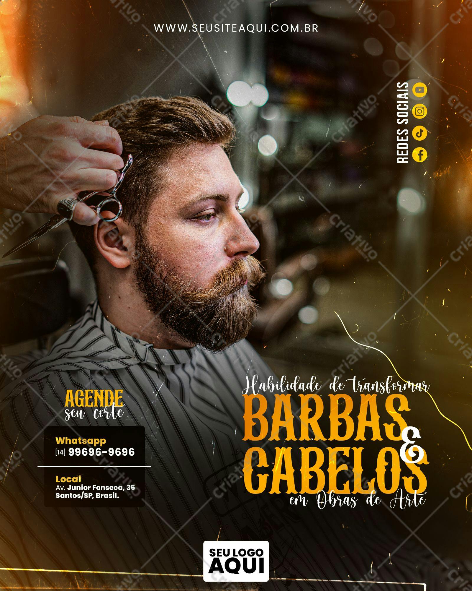 Post para Redes Sociais Barbeiro PSD Editável
