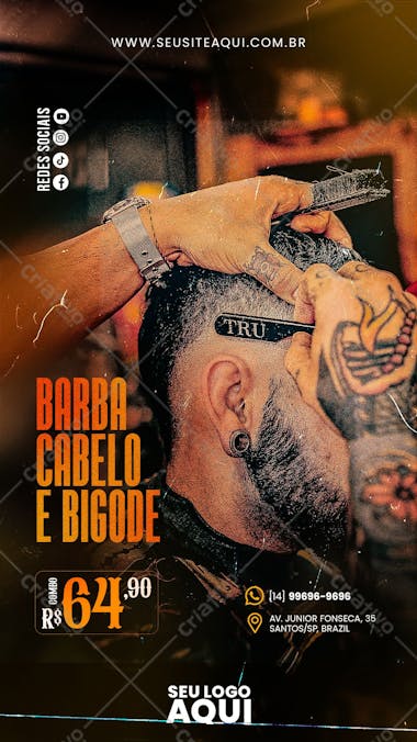 Story barbearia | cabeleleiro | social media | psd editável