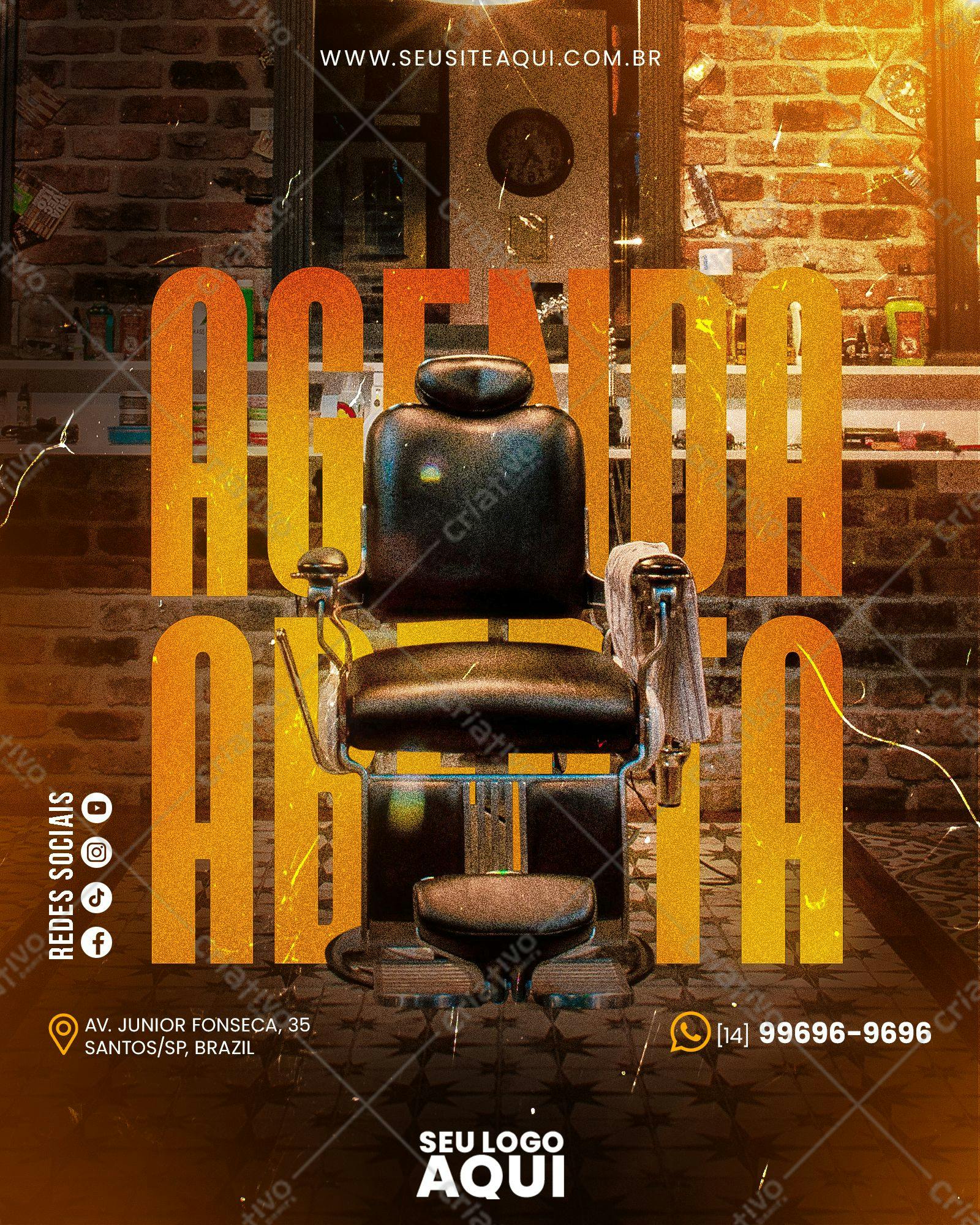 Flyer para Barbearia com Cadeira de Barbeiro PSD Editável
