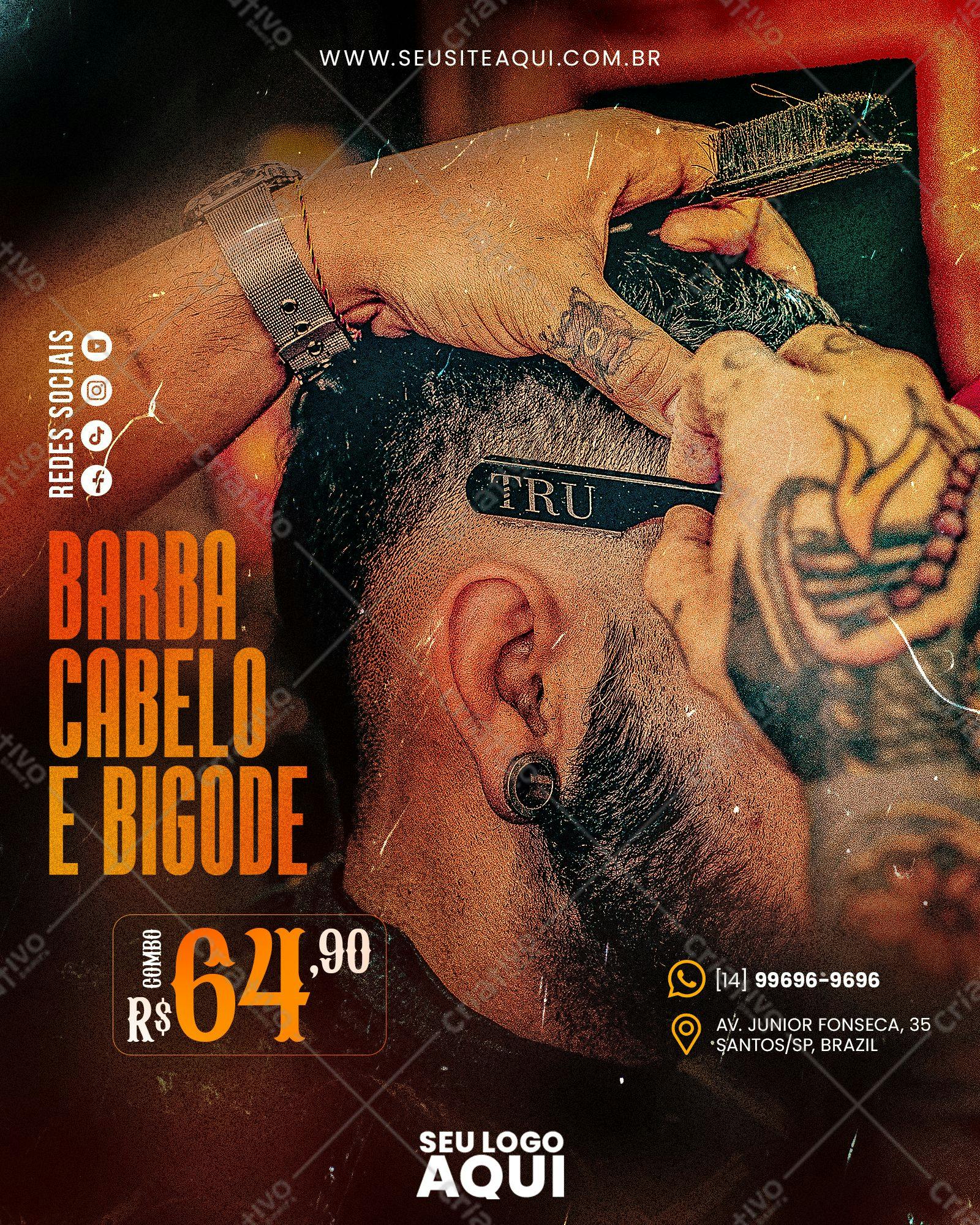 Post para Redes Sociais Barba, Cabelo e Bigode PSD Editável