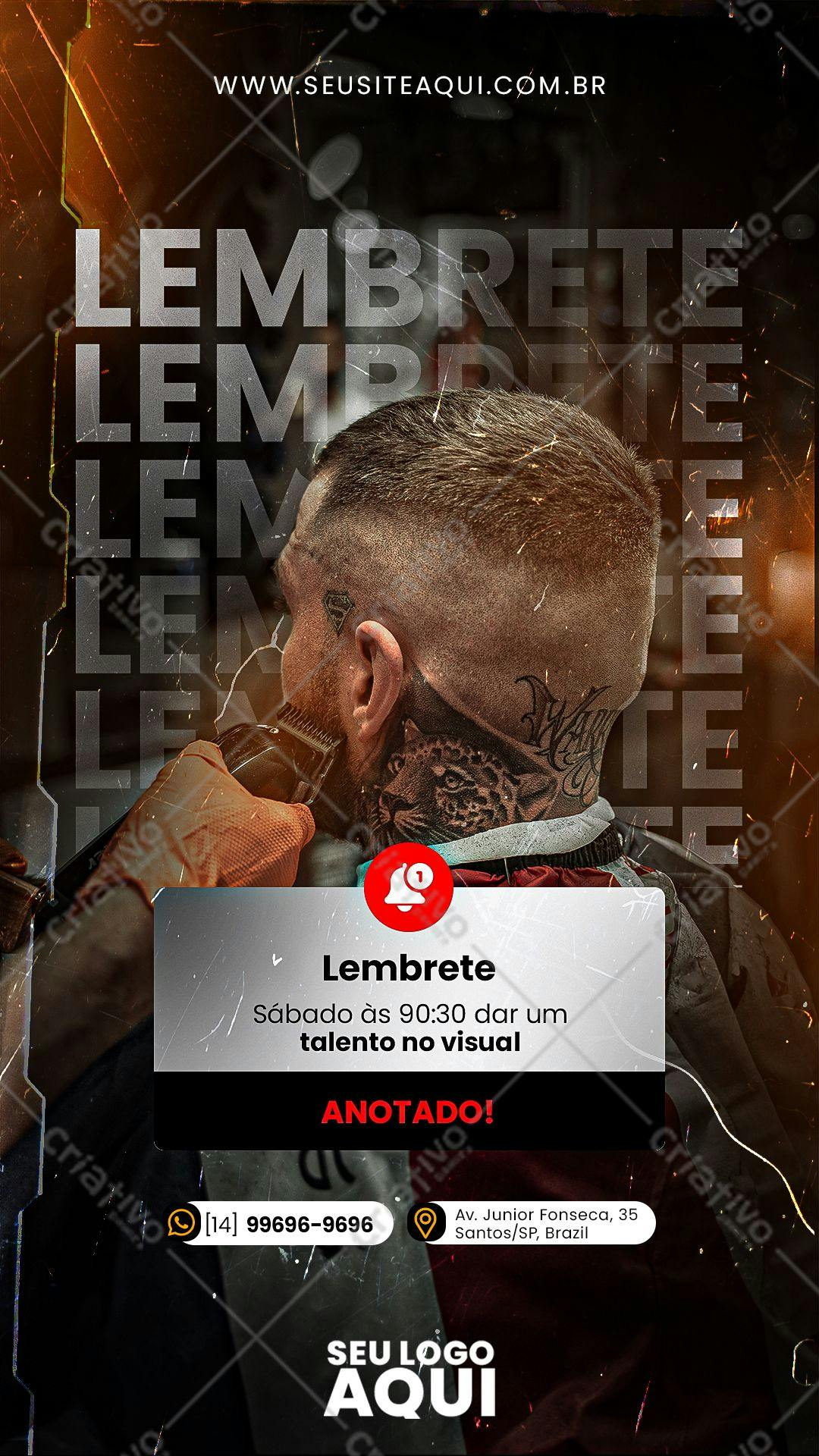 Lembretes para Barbeiro com Design Dark PSD Editável