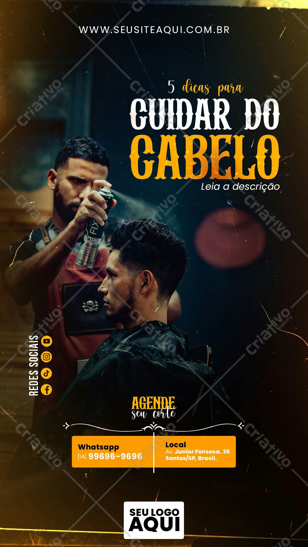 Flyer para Barbearia com Dicas de Cabelo Masculino PSD Editável