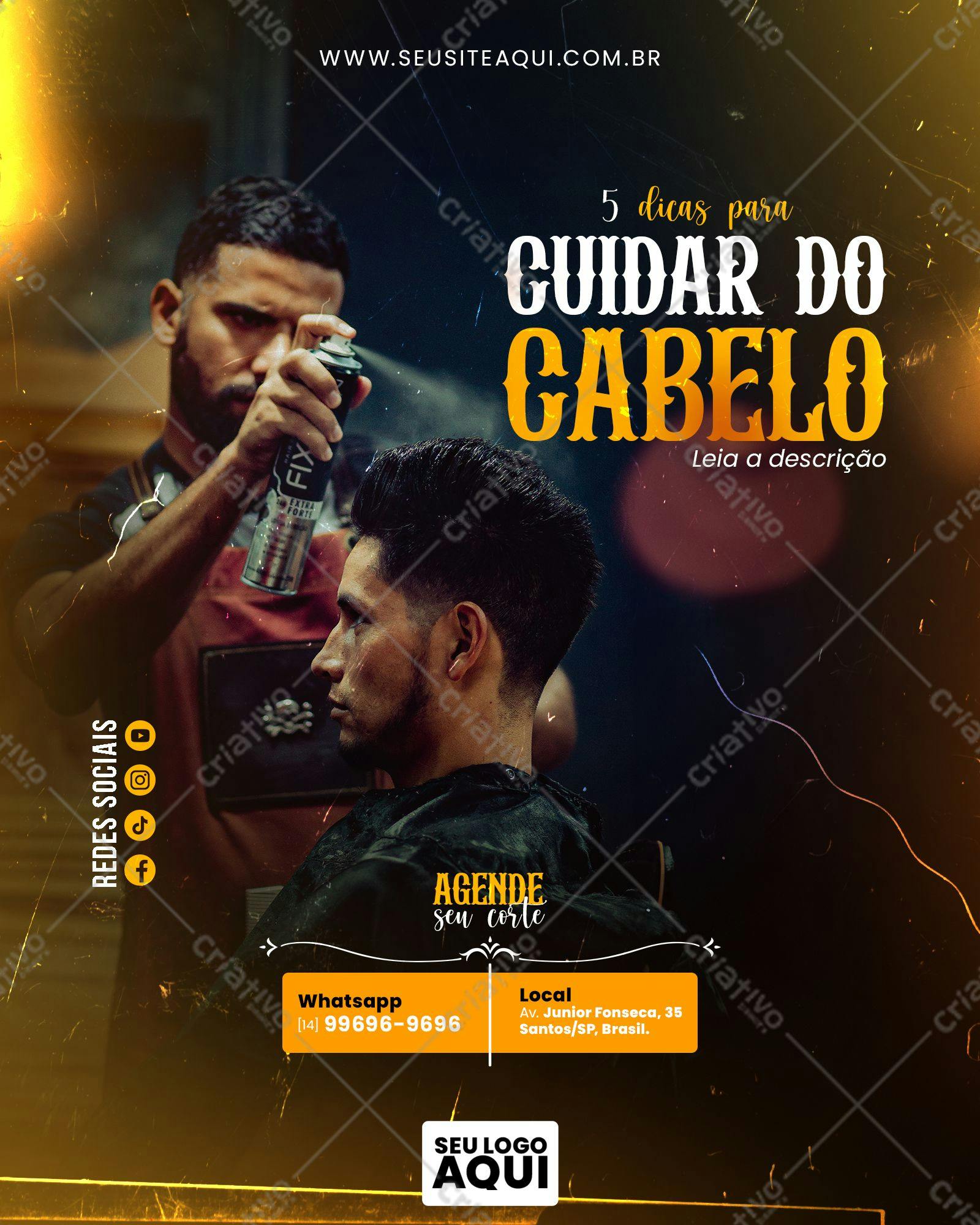 Post para Redes Sociais: Dicas de Cabelo Masculino PSD Editável