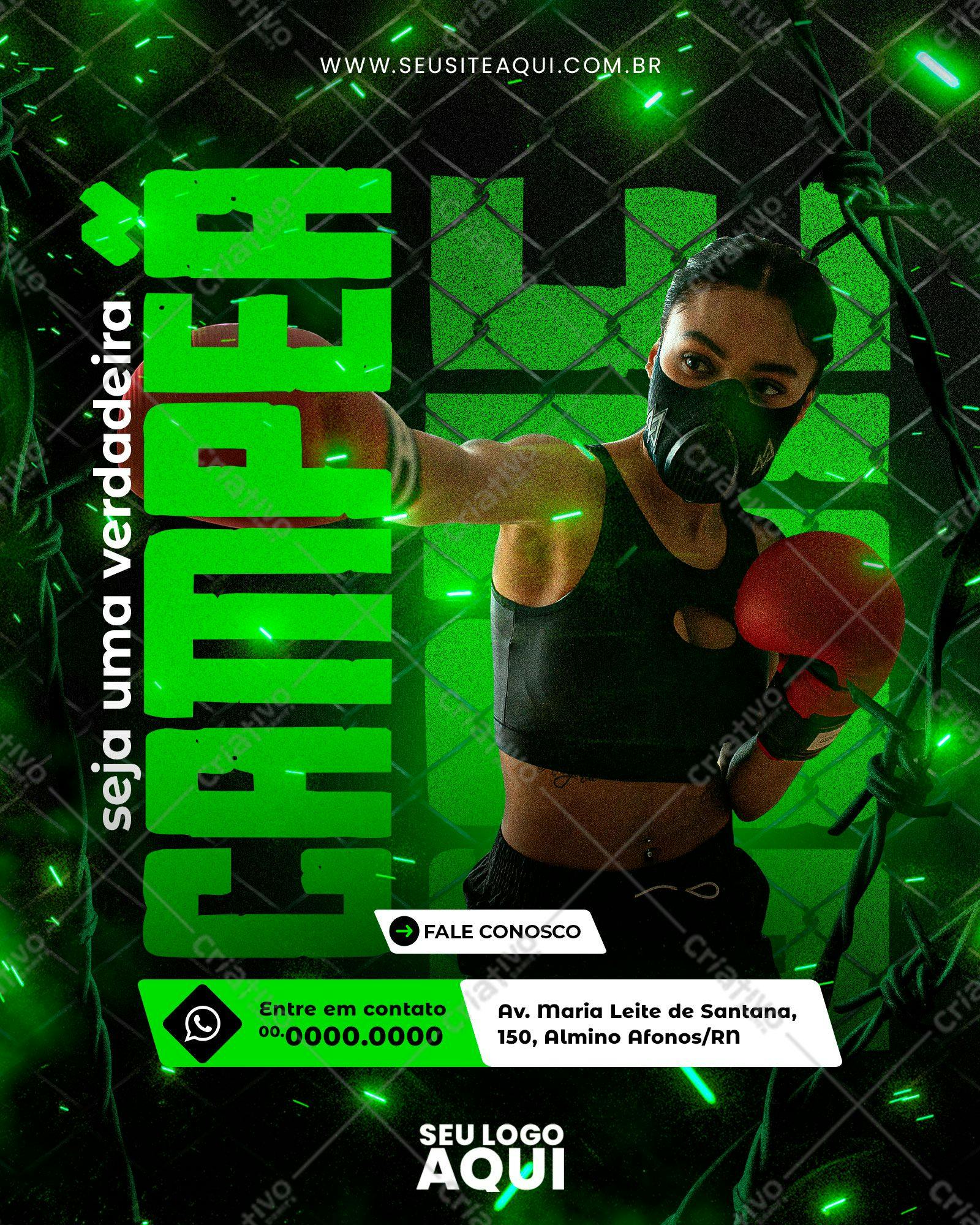 Flyer para Treino de Boxe com Lutadora PSD Editável