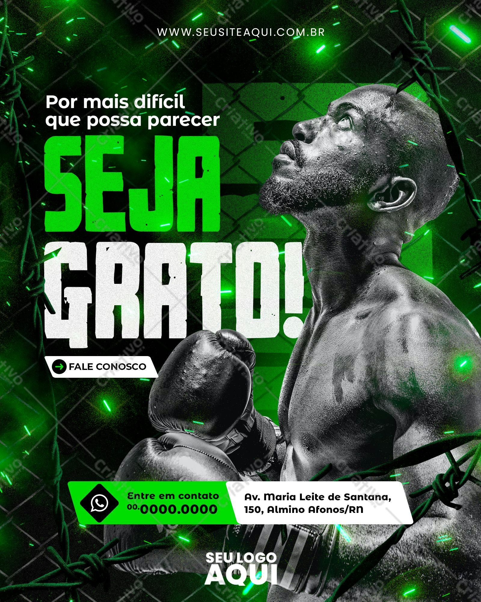 Flyer Motivacional Boxe Verde e Branco PSD Editável