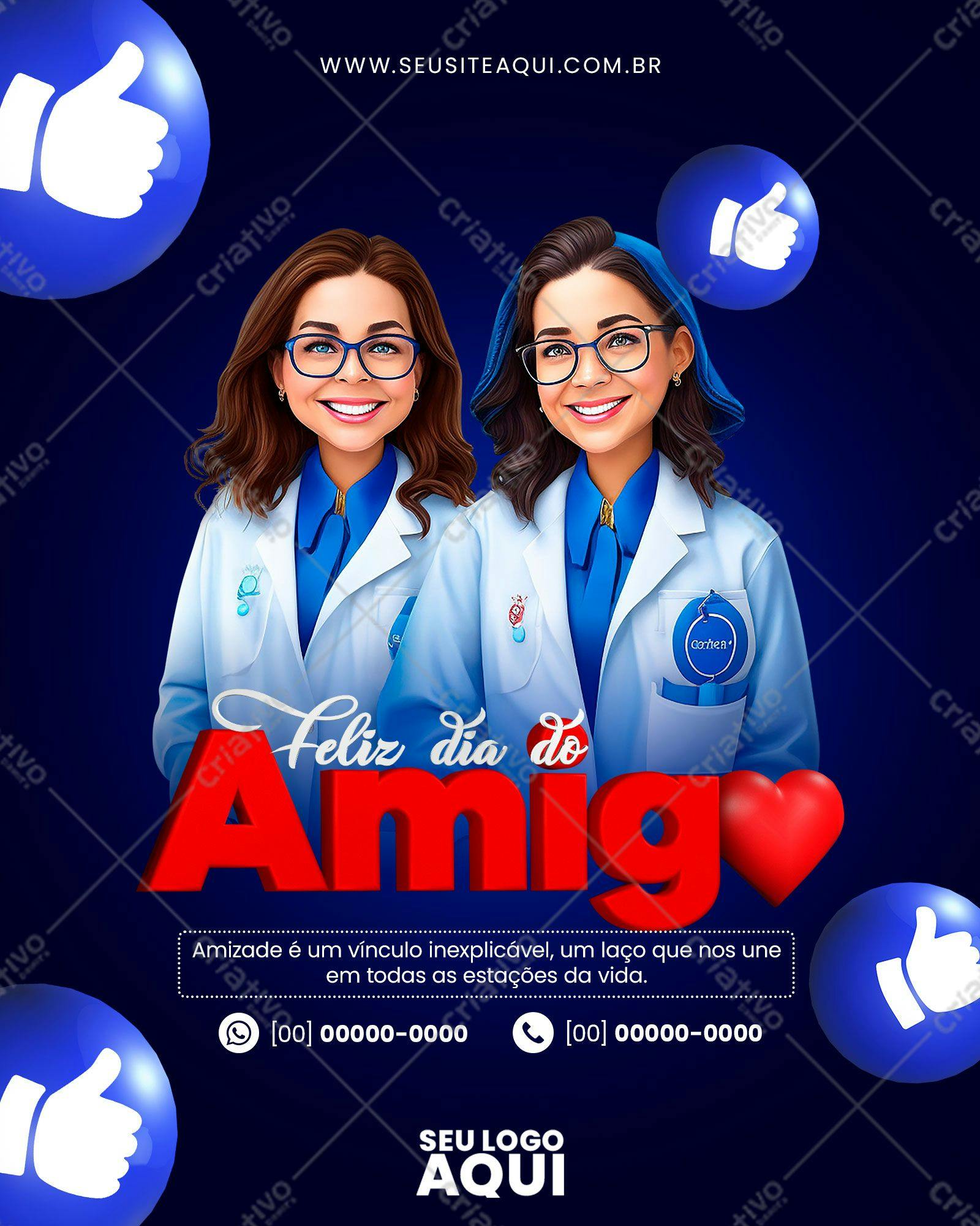 Post para Dia do Amigo com Ilustração PSD Editável